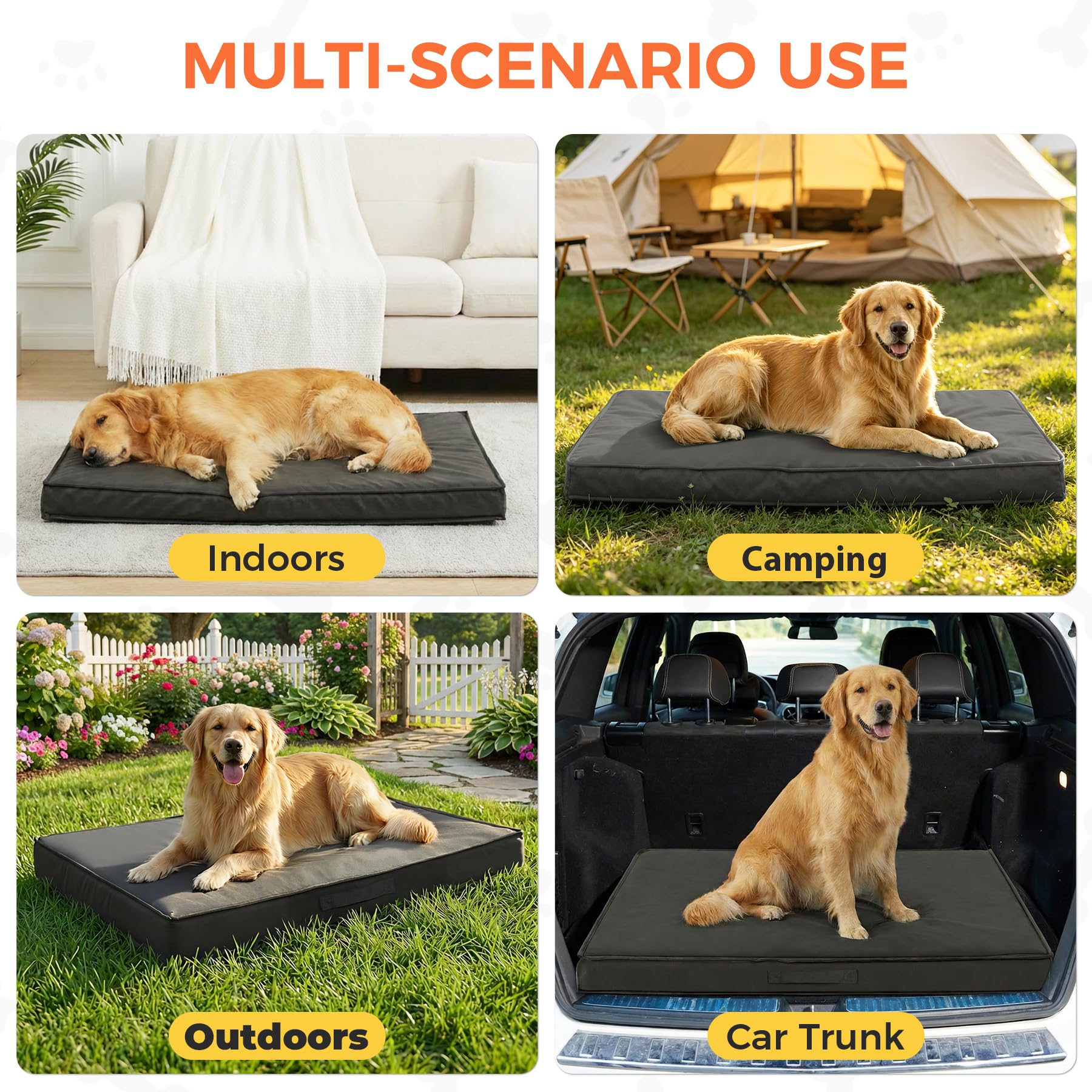 Outdoor Dog Bed Extra Large Sized Dog, Waterproof, 44x32x3.5 Inch
