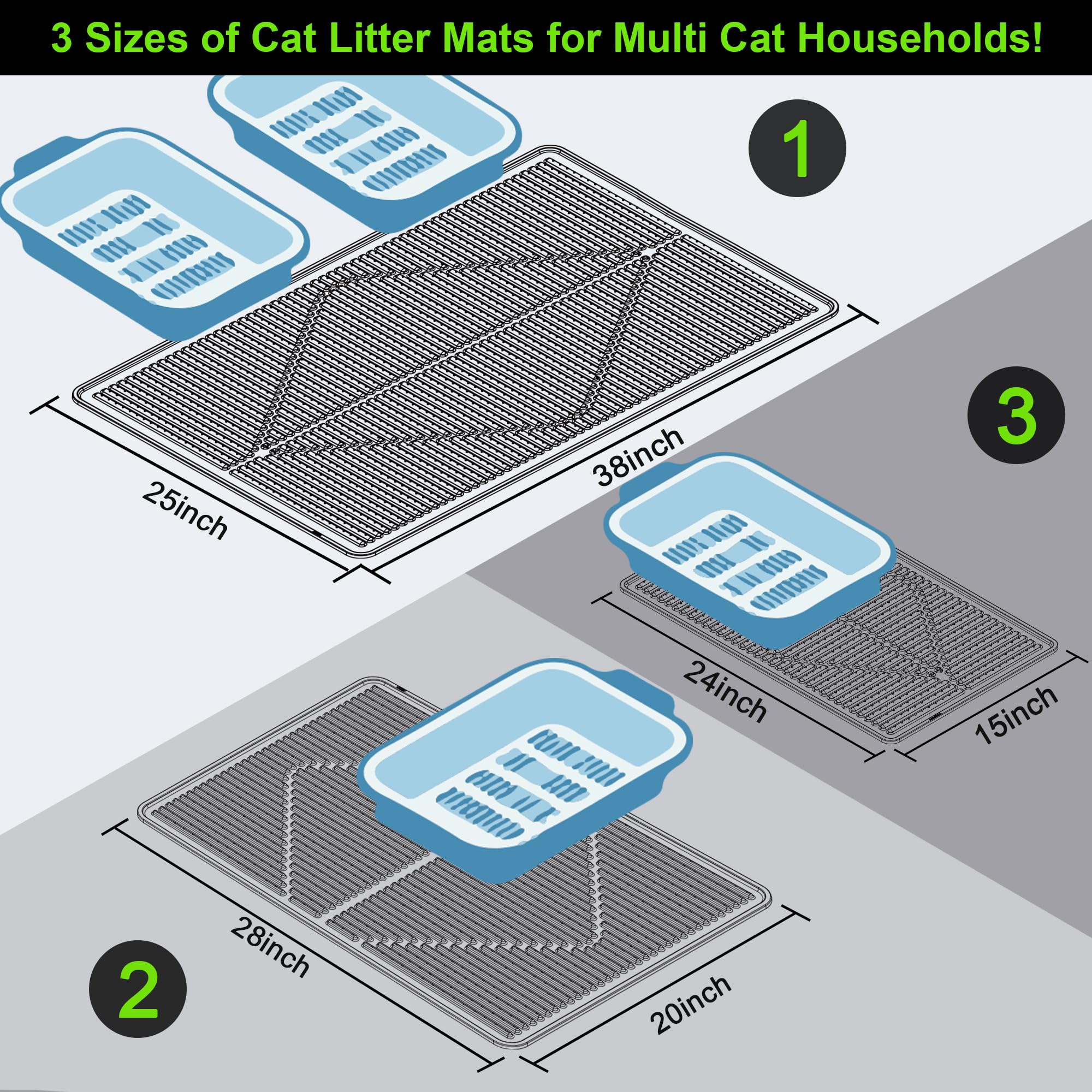 Mofason Rubber Large Cat Litter Mat, Grey Silicone Kitty Cat Litter Box Mat