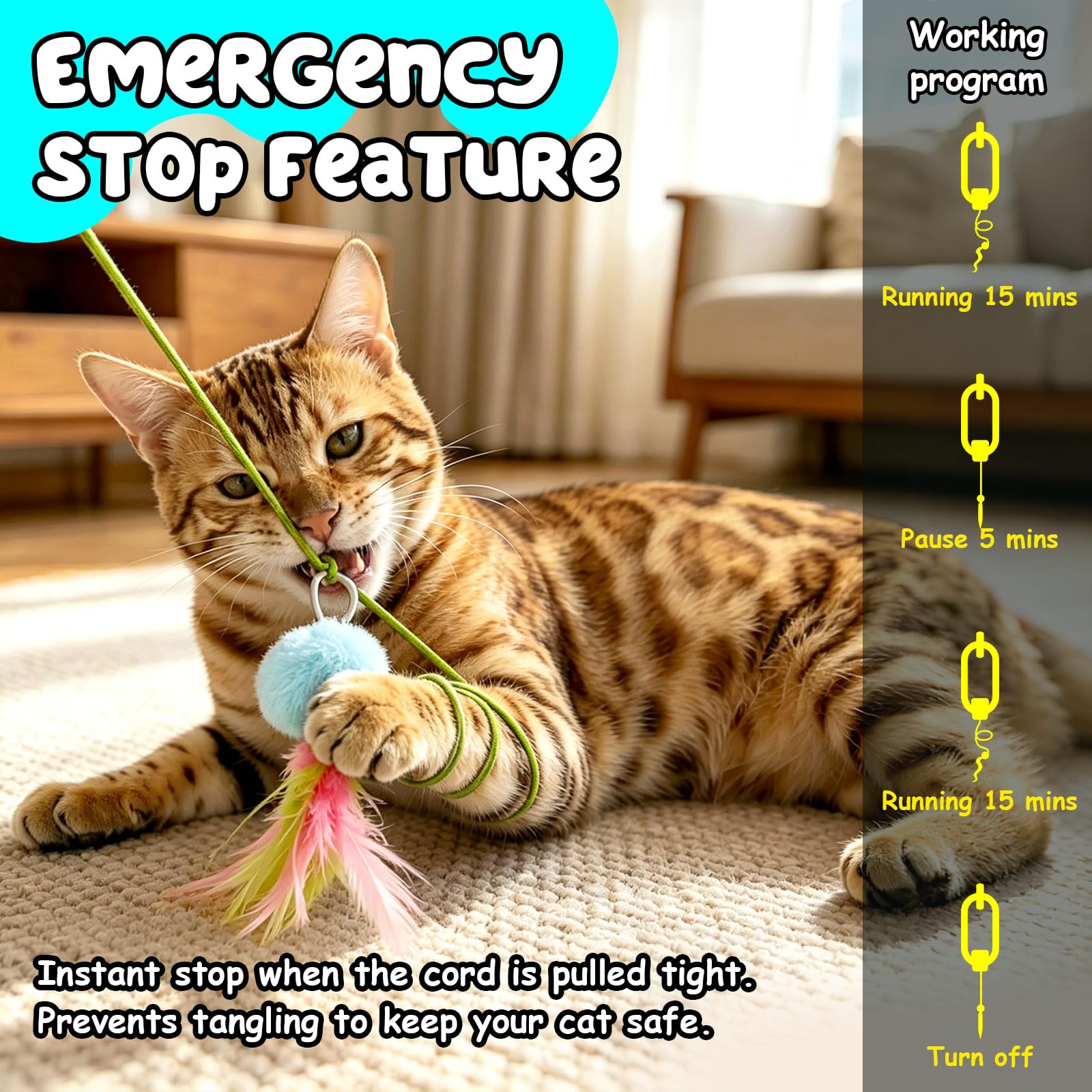 Interactive Cat Toy, Flapping Bird & Rotating Feather Teaser for Indoor Cats, Hanging Doorway Cat Toys with Fishing Pole for Exercise, Boredom Relief & Fun Games
