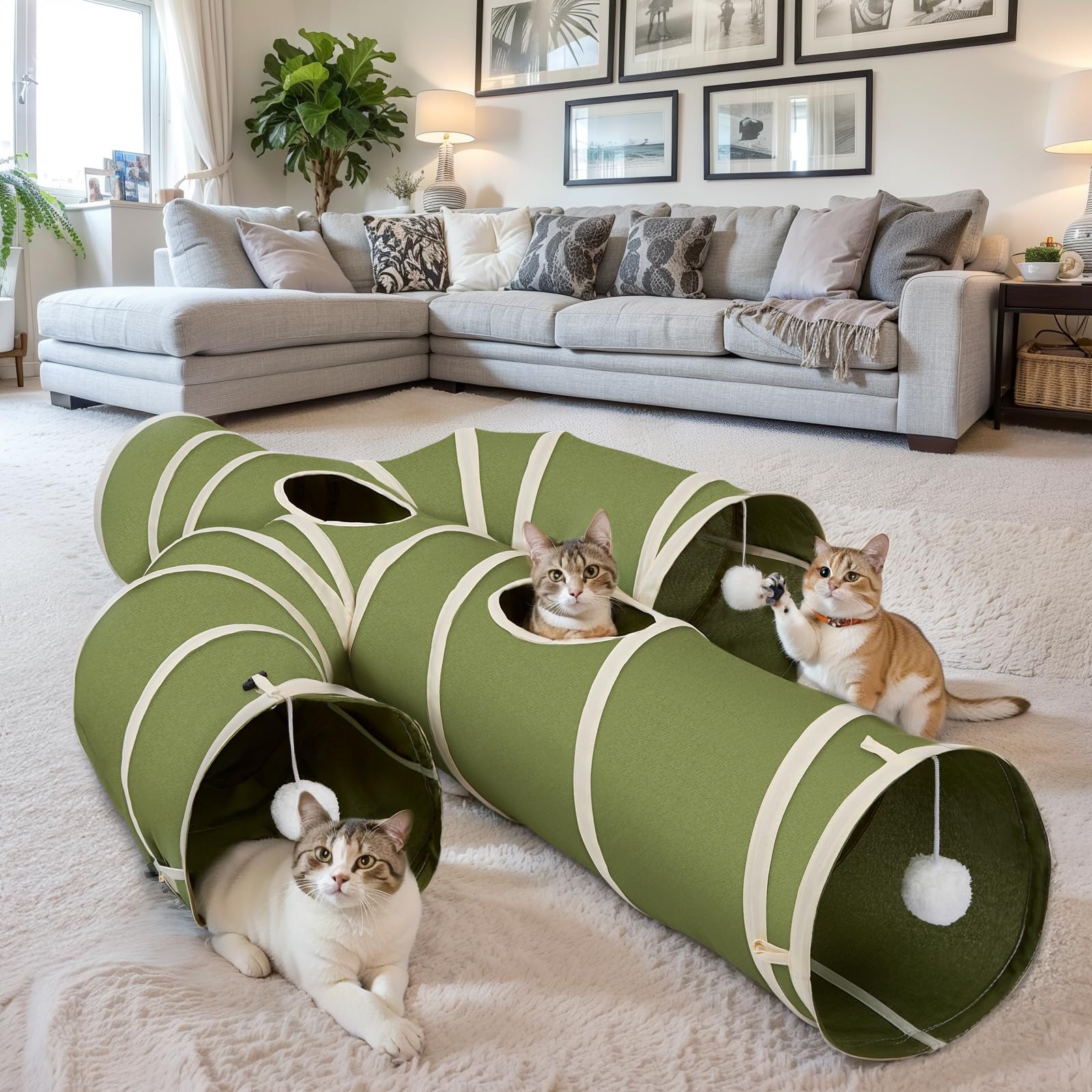 Ownpets Cactus Cat Tunnel 12" with Peek Holes for Indoor Large Cat, Green