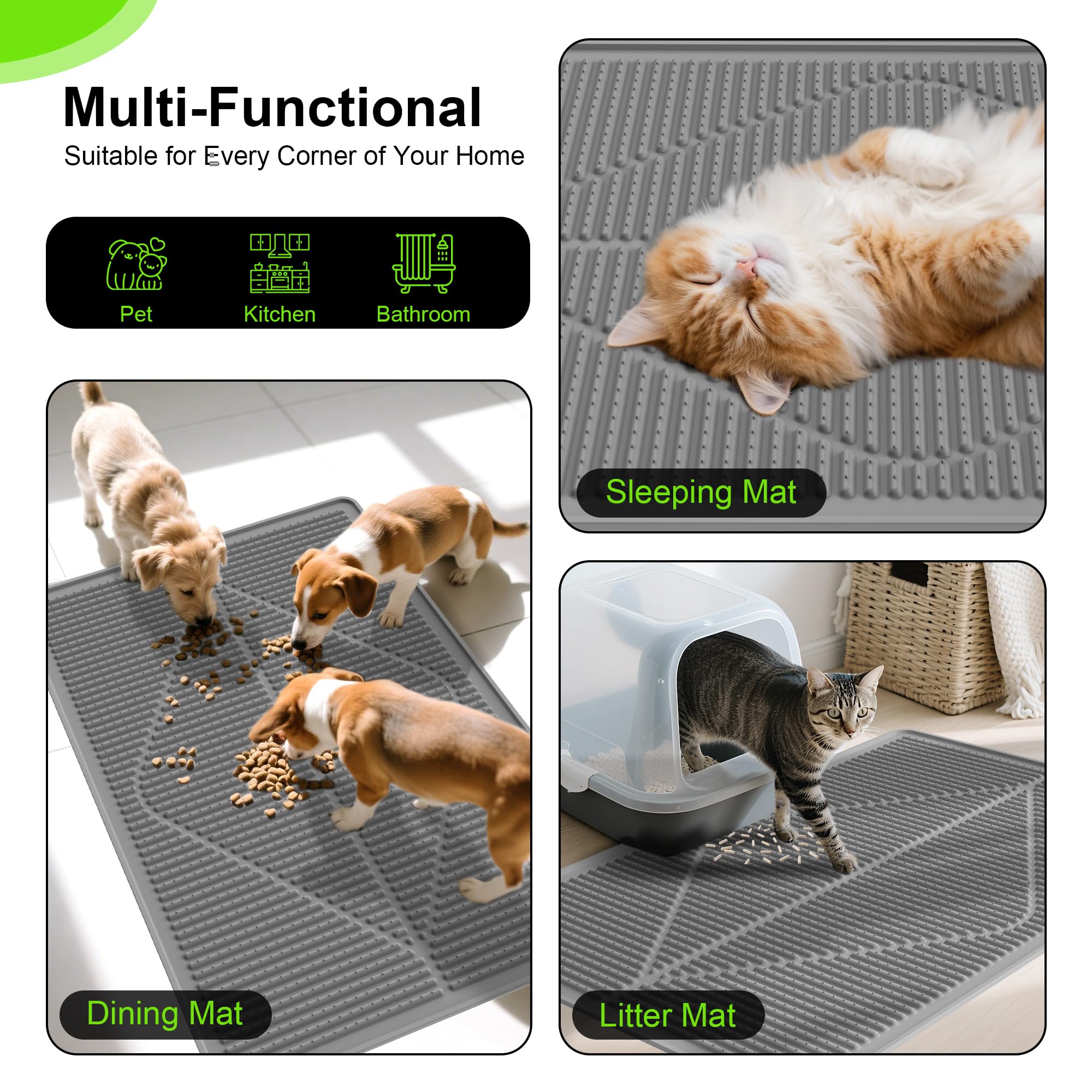 Mofason Rubber Large Cat Litter Mat, Grey Silicone Kitty Cat Litter Box Mat