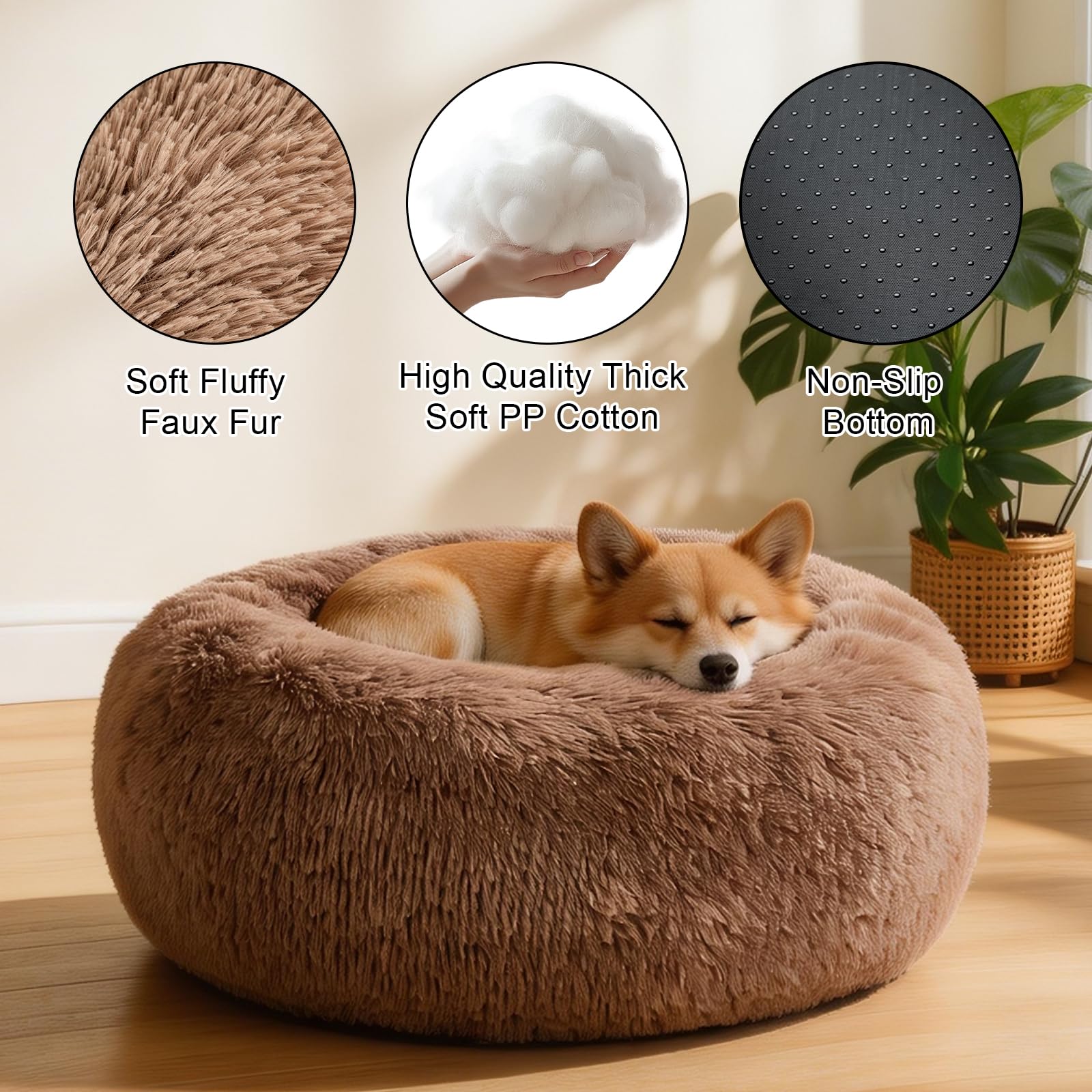 Donut Dog Bed for Medium Dogs Calming Round Washable Medium Sized Dog Bed