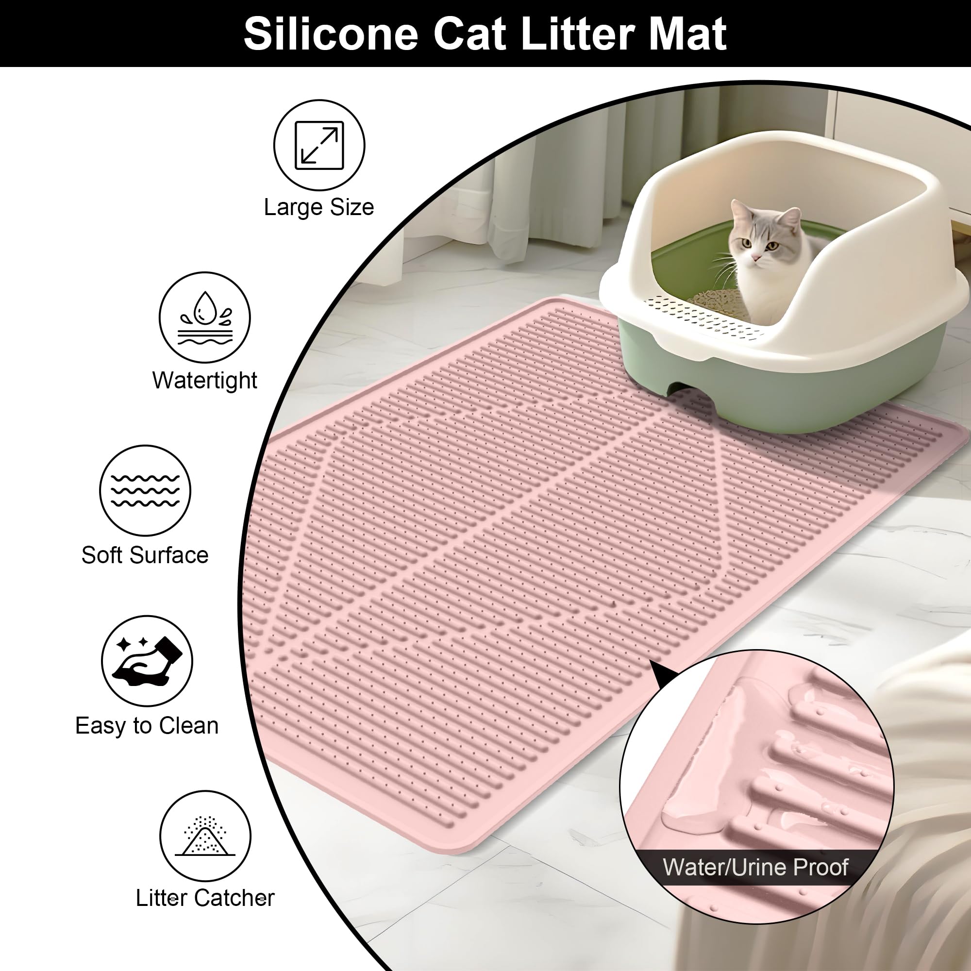 Mofason Silicone Cat Litter Mat XXL - Pink Extra Large Cat Litter Box mat
