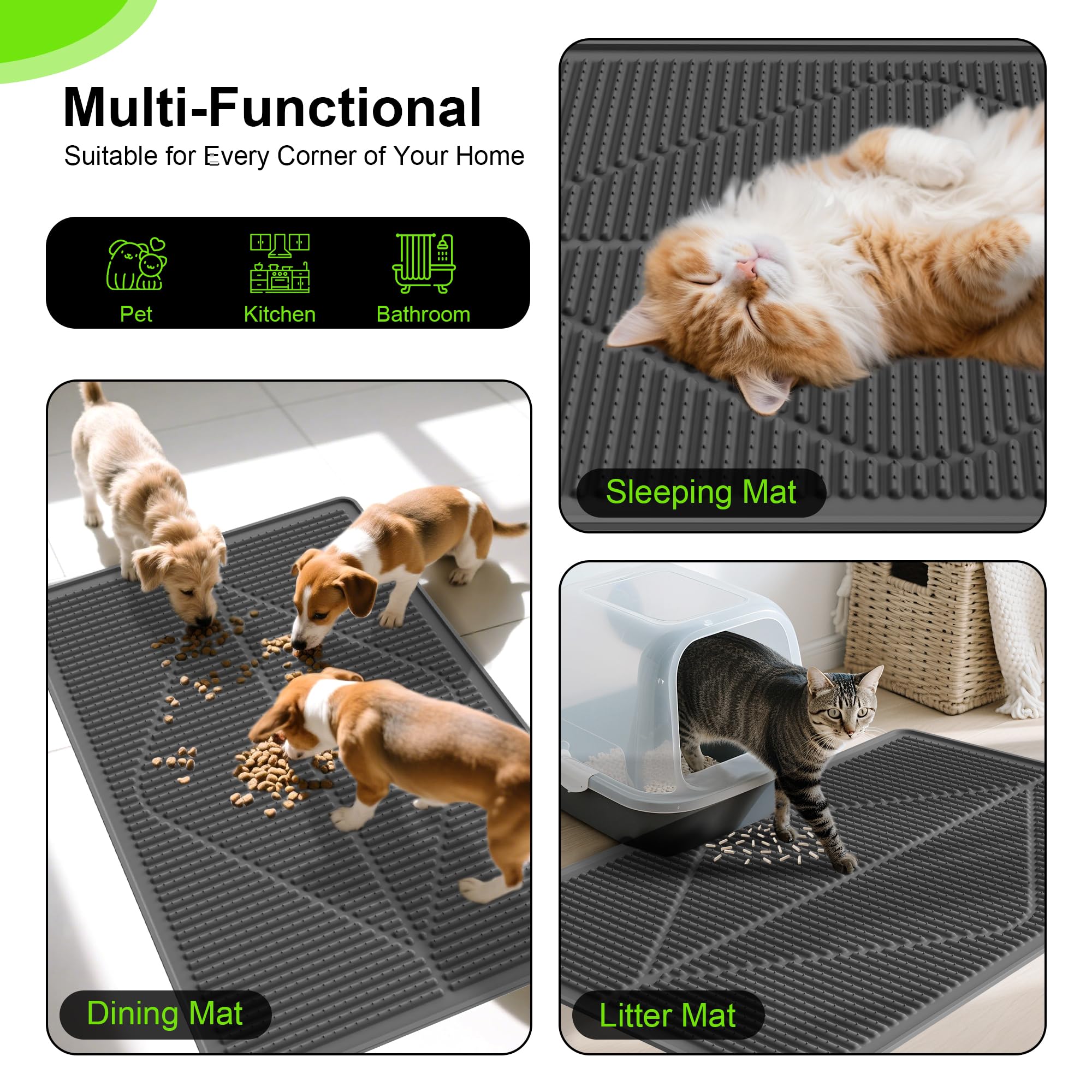Mofason Silicone Cat Litter Mat XXL, Black Extra Large Litter Matt for Cat