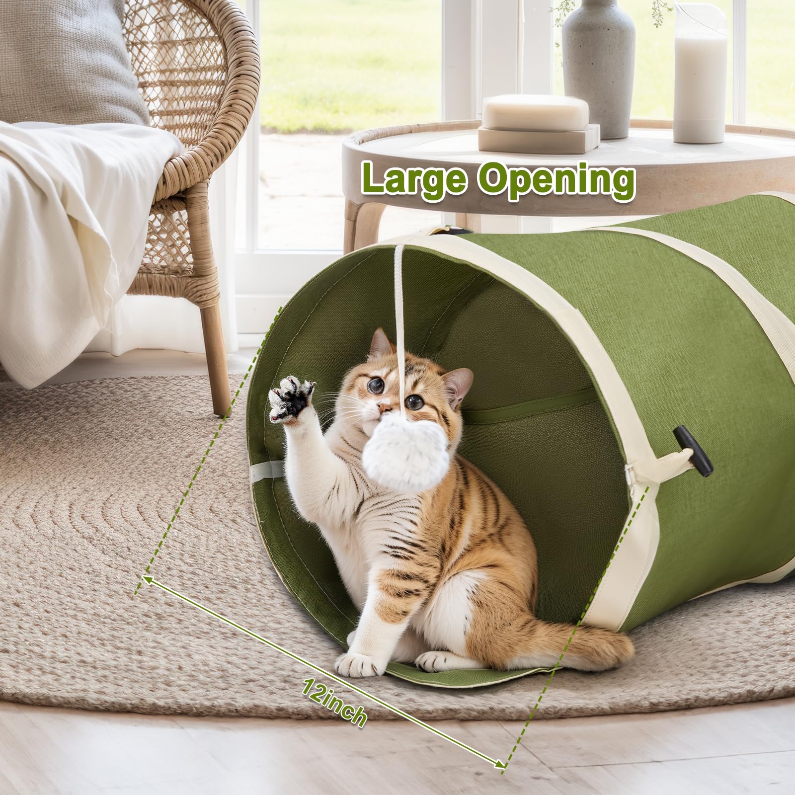 Ownpets Cactus Cat Tunnel 12" with Peek Holes for Indoor Large Cat, Green
