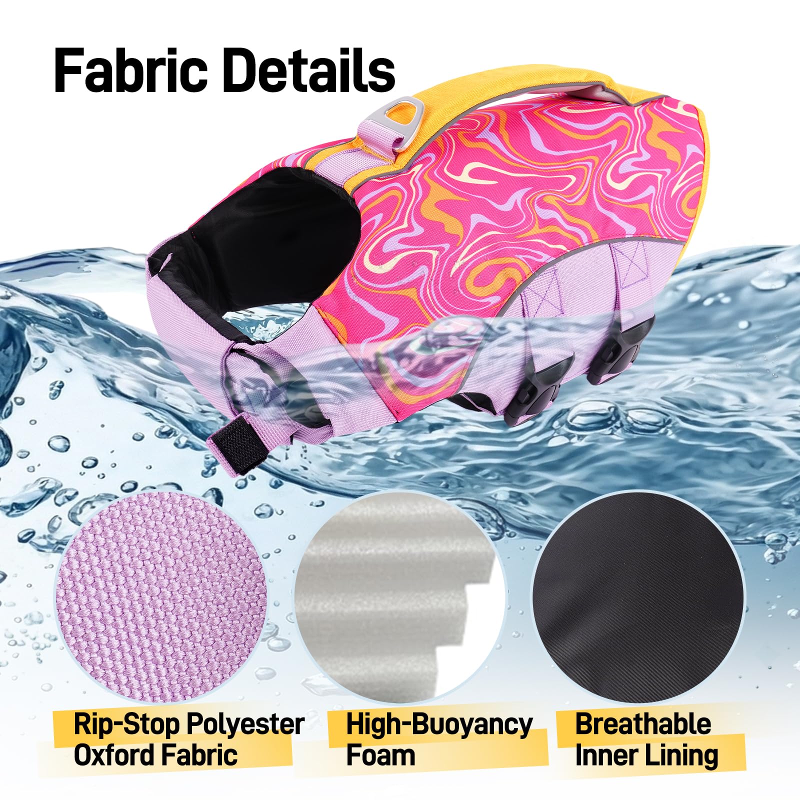 BRKURLEG Dog Life Jacket, High Buoyancy Dog Life Vest for Swimming Boating, Adjustable Reflective Pet Flotation Vest with Rescue Handle, Small Medium Large Dogs Lifesaver for Pool Beach, Purple XS