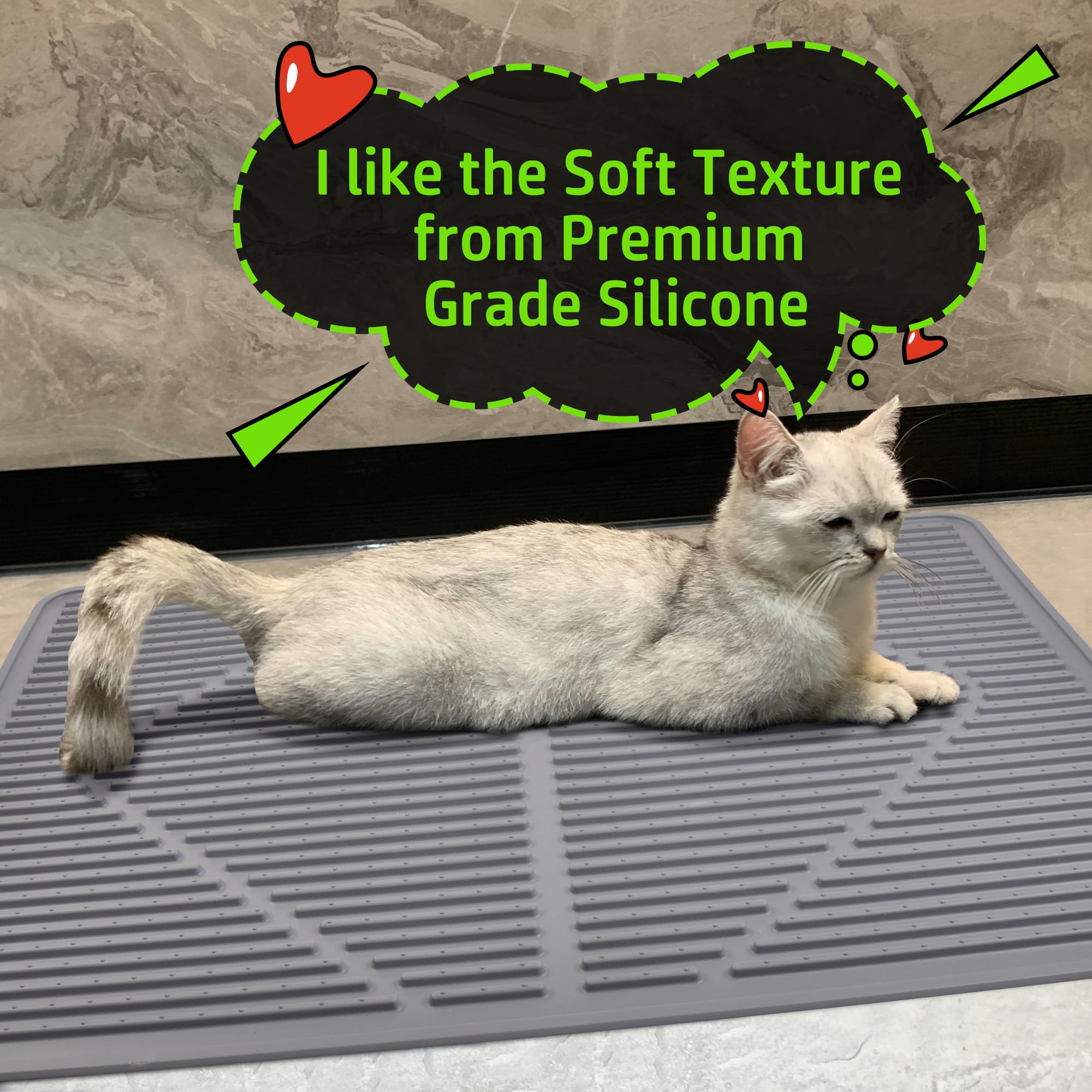Mofason Rubber Large Cat Litter Mat, Grey Silicone Kitty Cat Litter Box Mat