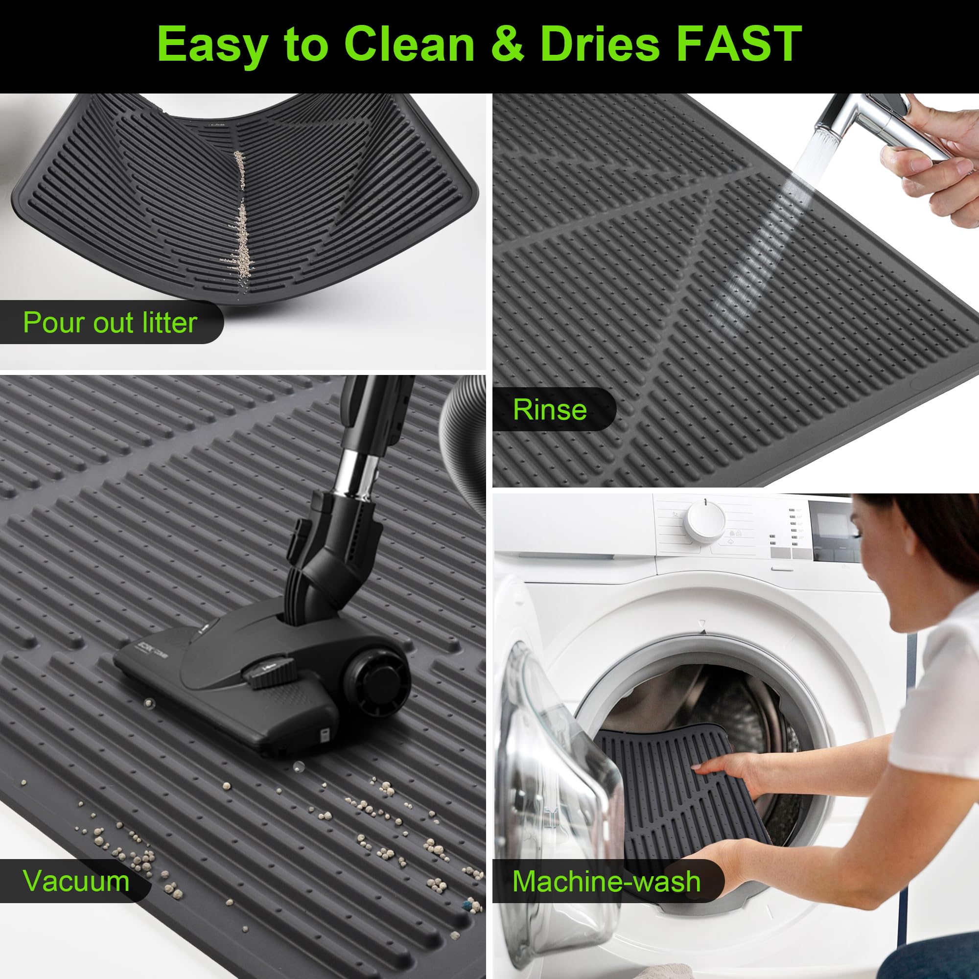 Mofason Silicone Cat Litter Mat XXL, Black Extra Large Litter Matt for Cat