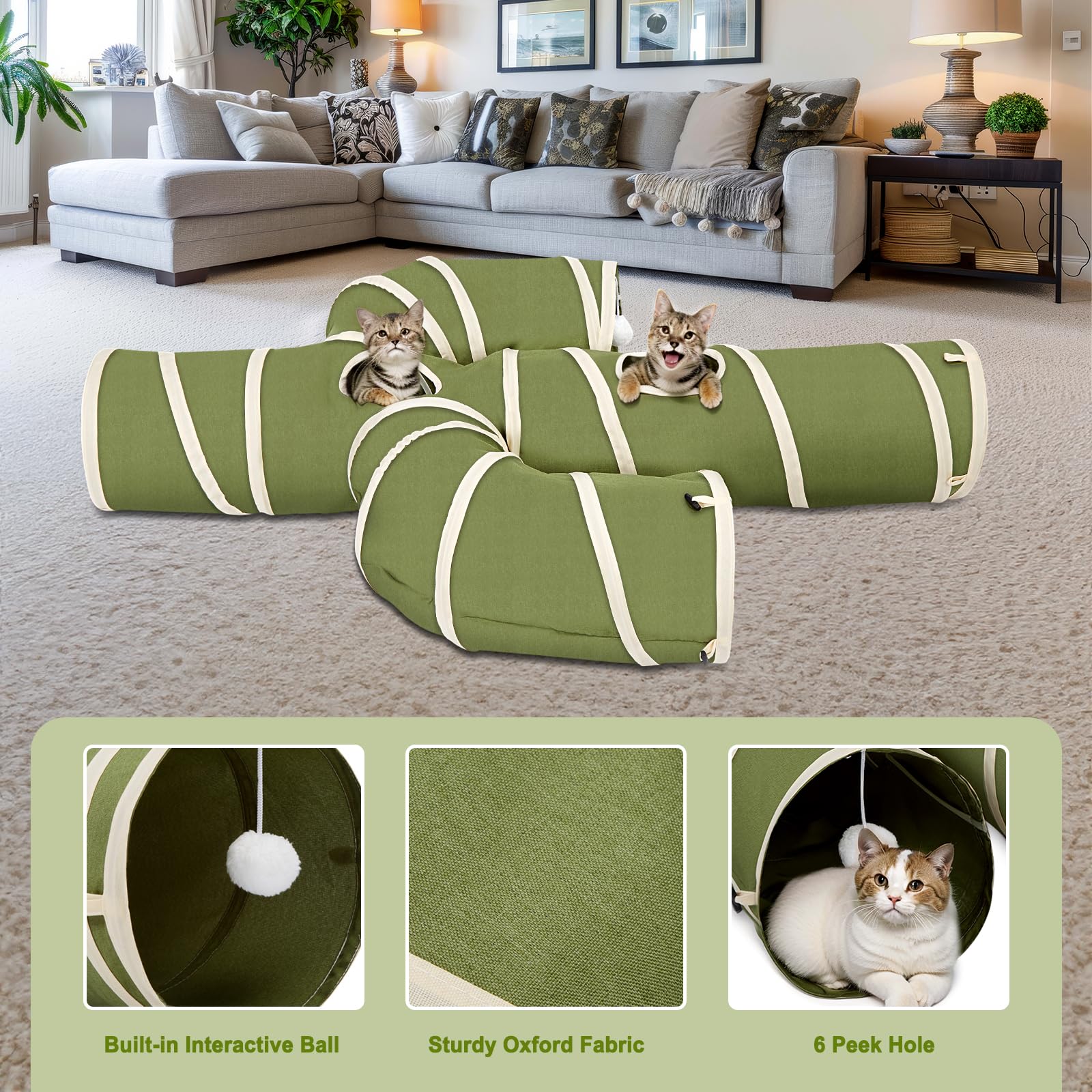 Ownpets Cactus Cat Tunnel 12" with Peek Holes for Indoor Large Cat, Green