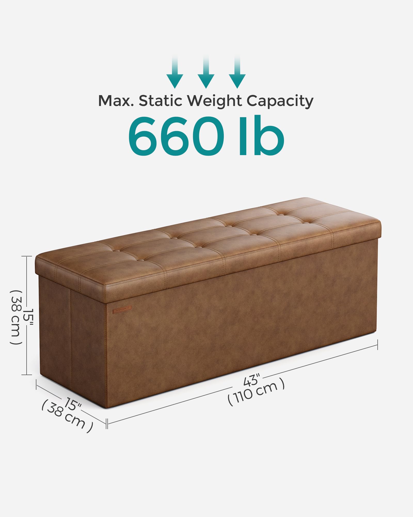 Storage Ottoman Bench, 43.3 Inches Folding Foot Rest Stool