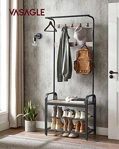 Coat Rack, Hall Tree with Shoe Bench