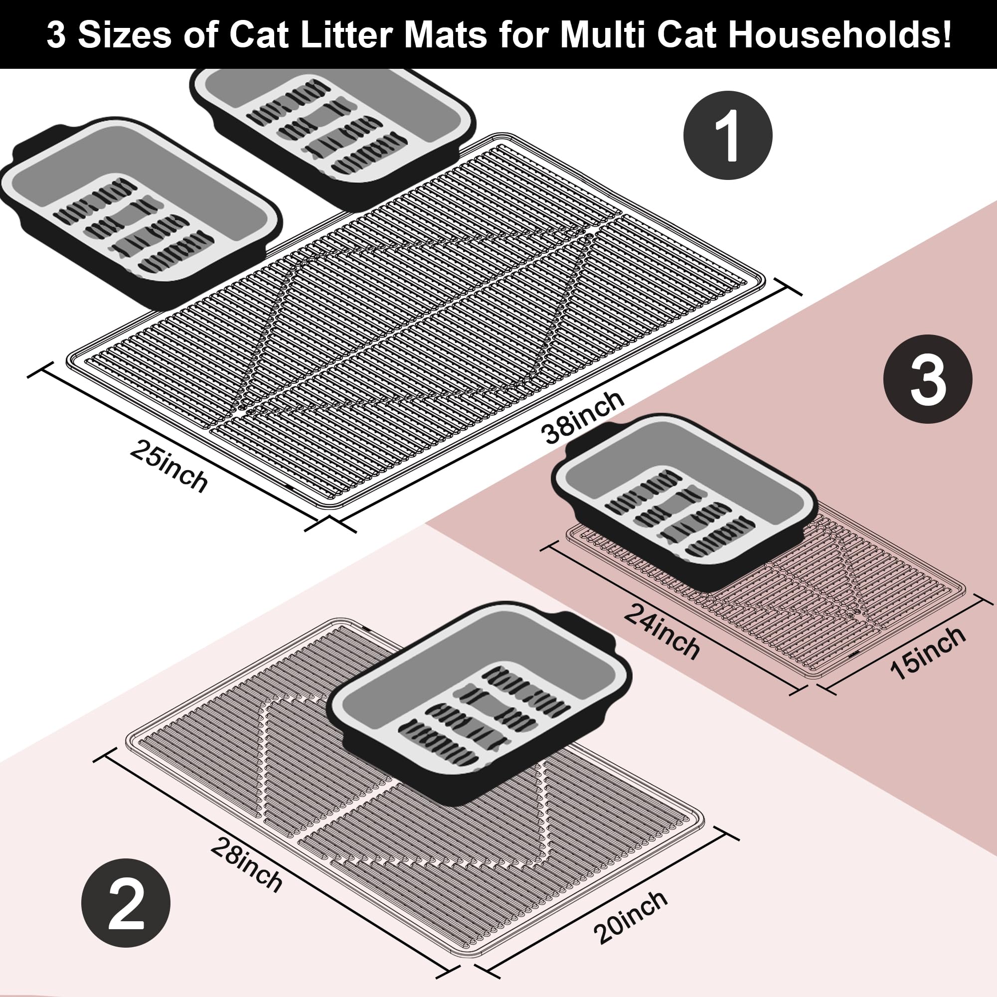 Mofason Silicone Cat Litter Mat XXL - Pink Extra Large Cat Litter Box mat