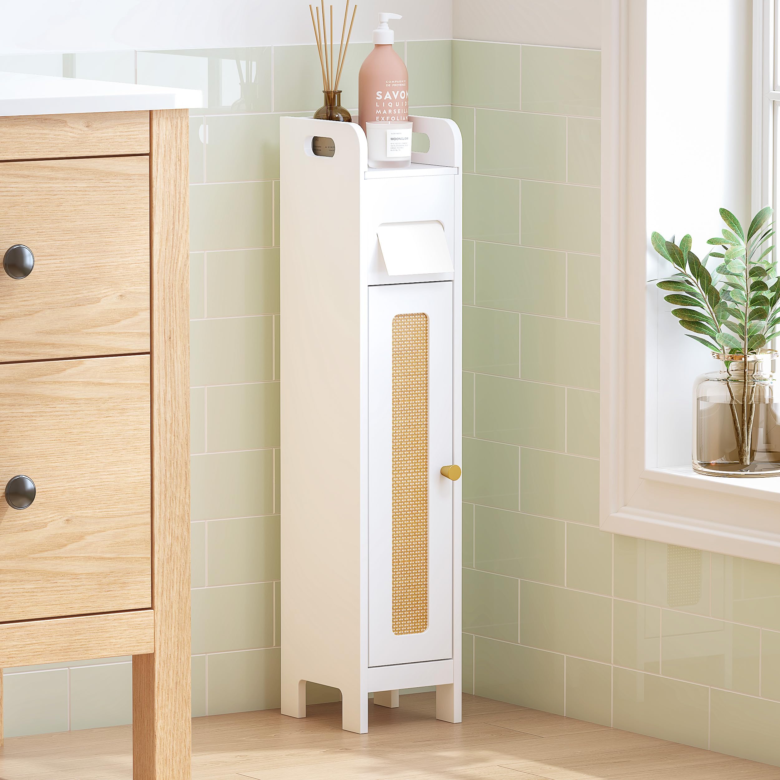 Small Bathroom Storage Cabinet with Toilet Paper Holder