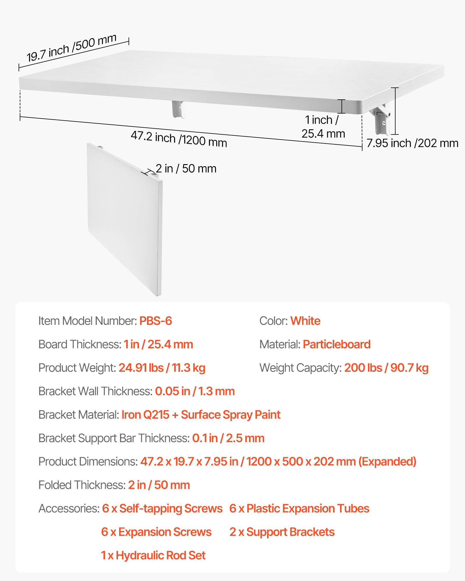 Wall Mounted Folding Table, 47.2 x 19.7 inches