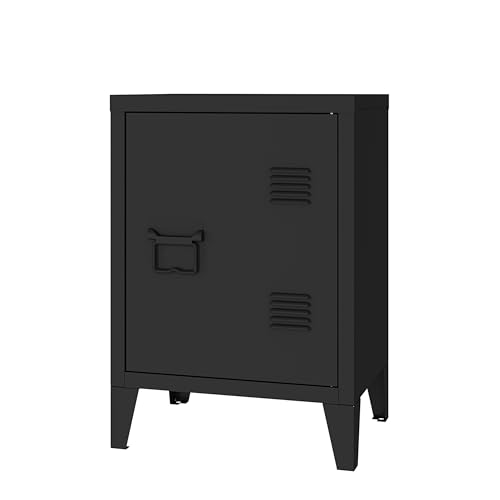 Metal Locker Nightstand with Doors and Shelves