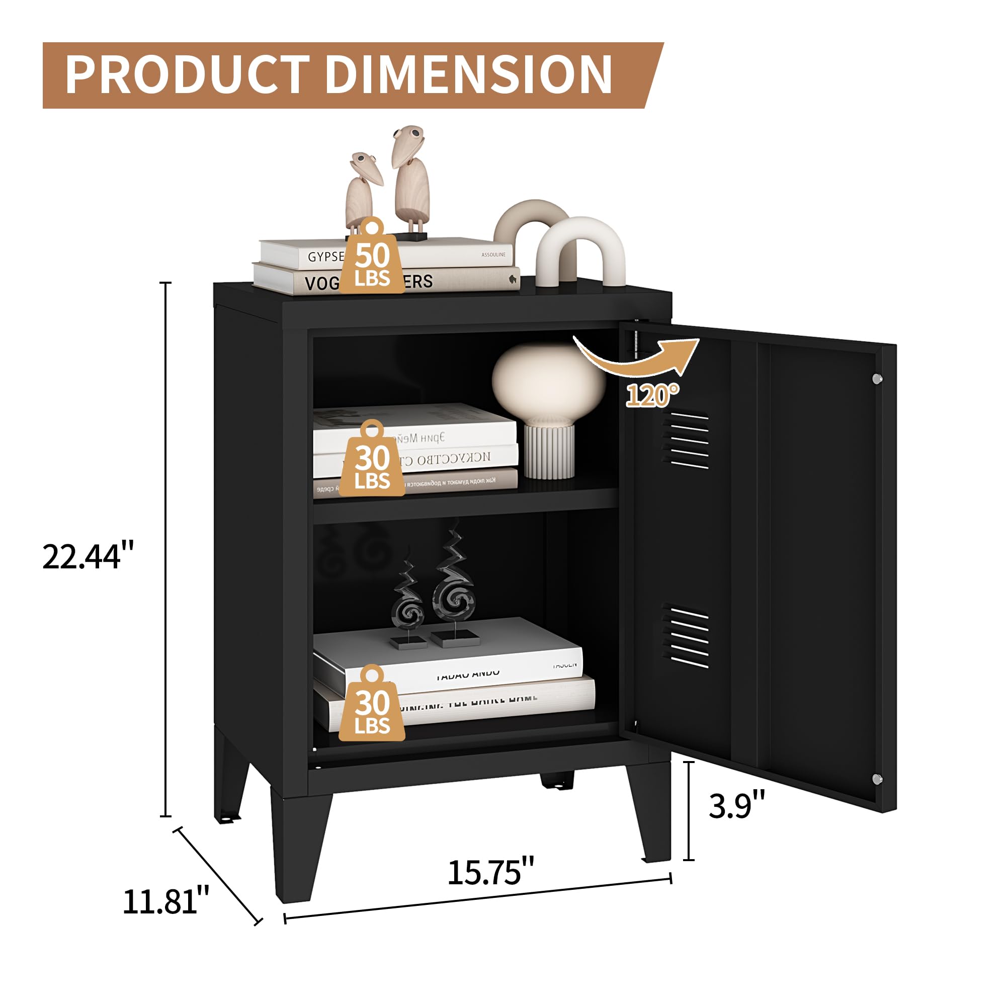 Metal Locker Nightstand with Doors and Shelves