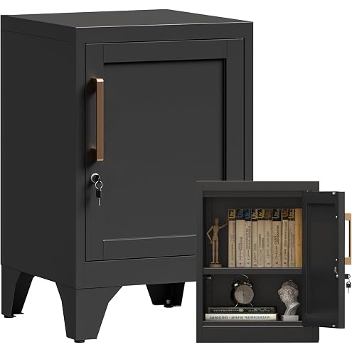 Metal Locker Nightstand with Doors and Shelves