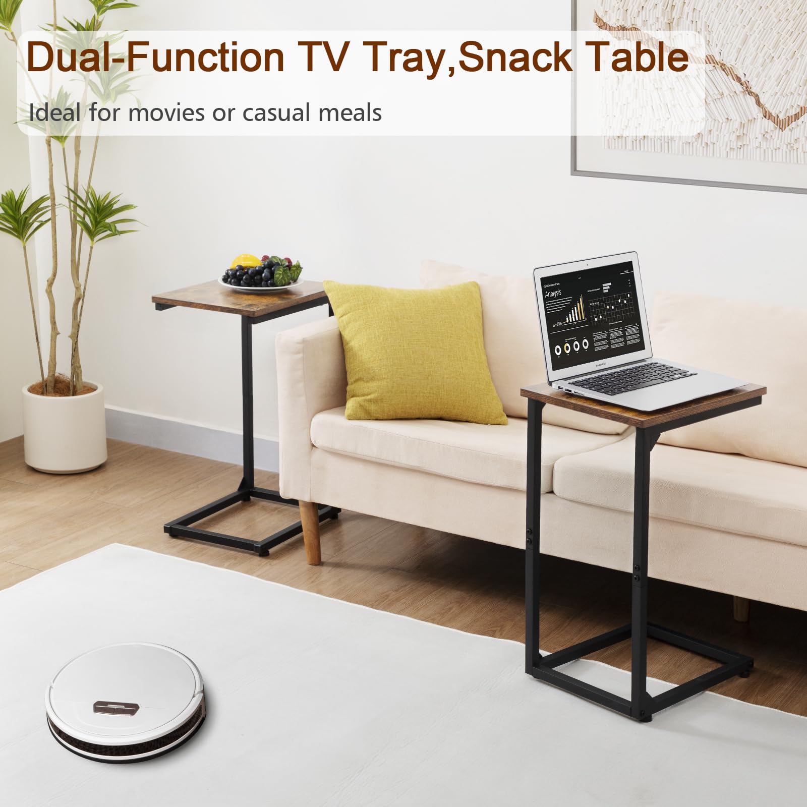 Shaped End Table Set of 2, Couch Side Table