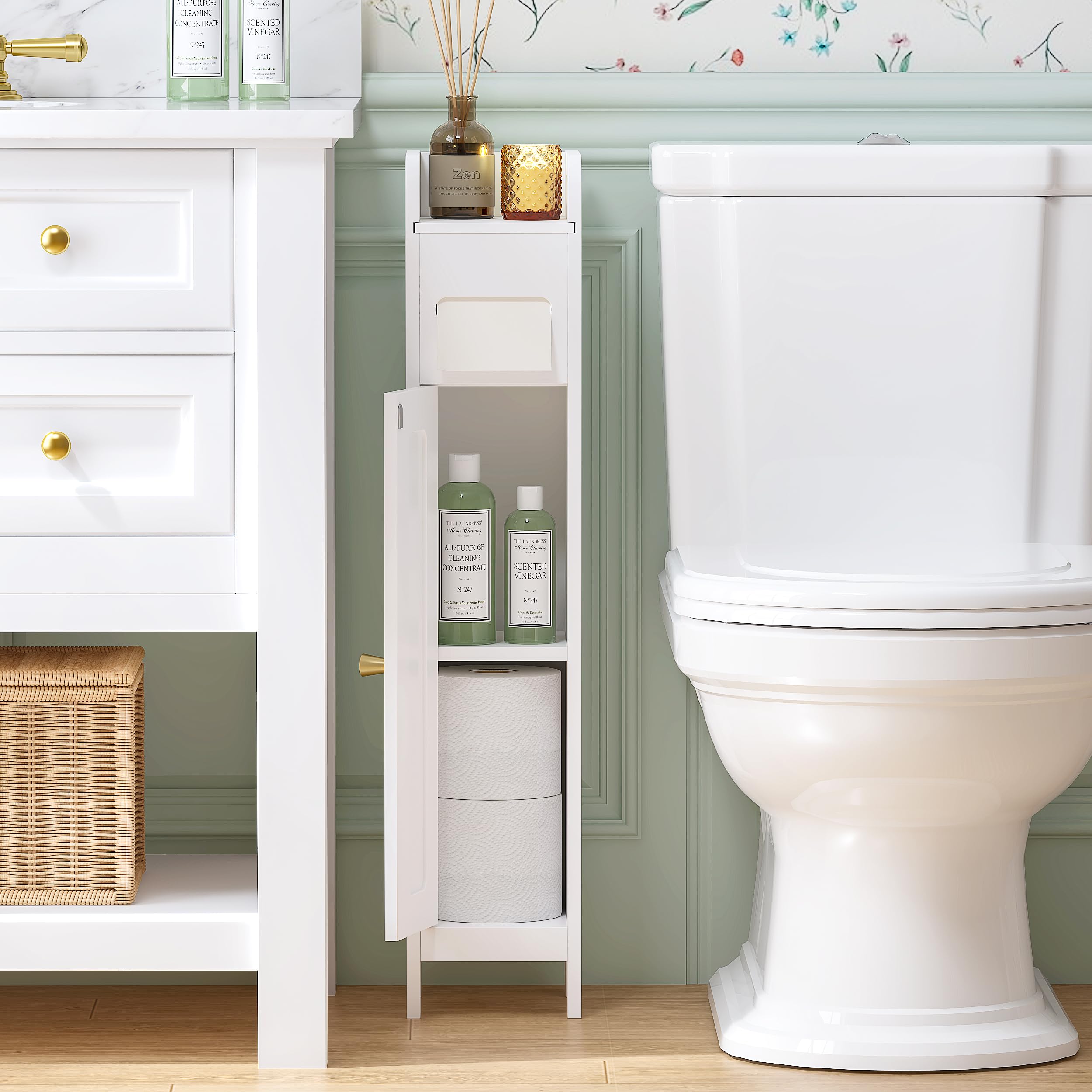 Small Bathroom Storage Cabinet with Toilet Paper Holder