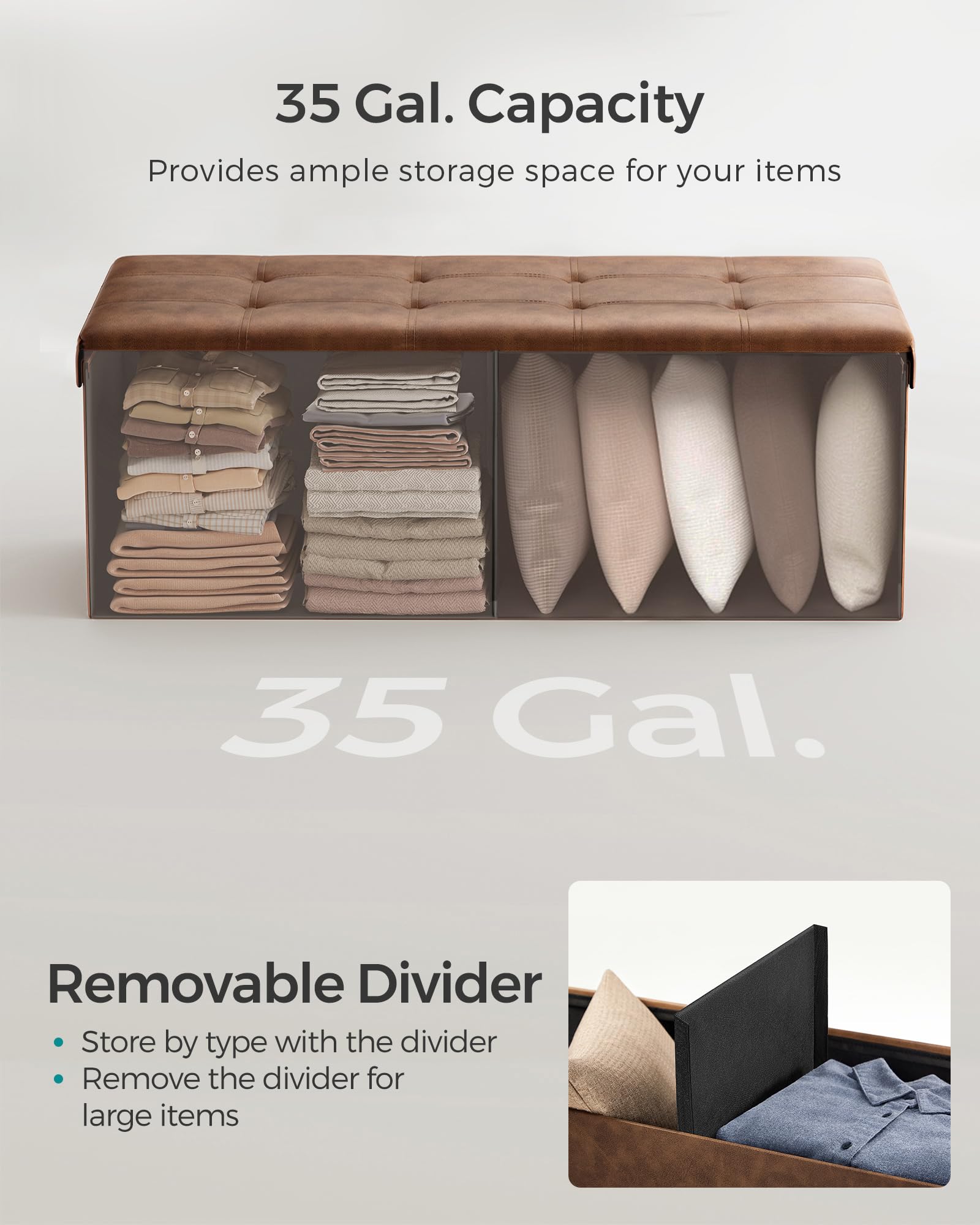 Storage Ottoman Bench, 43.3 Inches Folding Foot Rest Stool