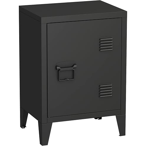 Metal Locker Nightstand with Doors and Shelves