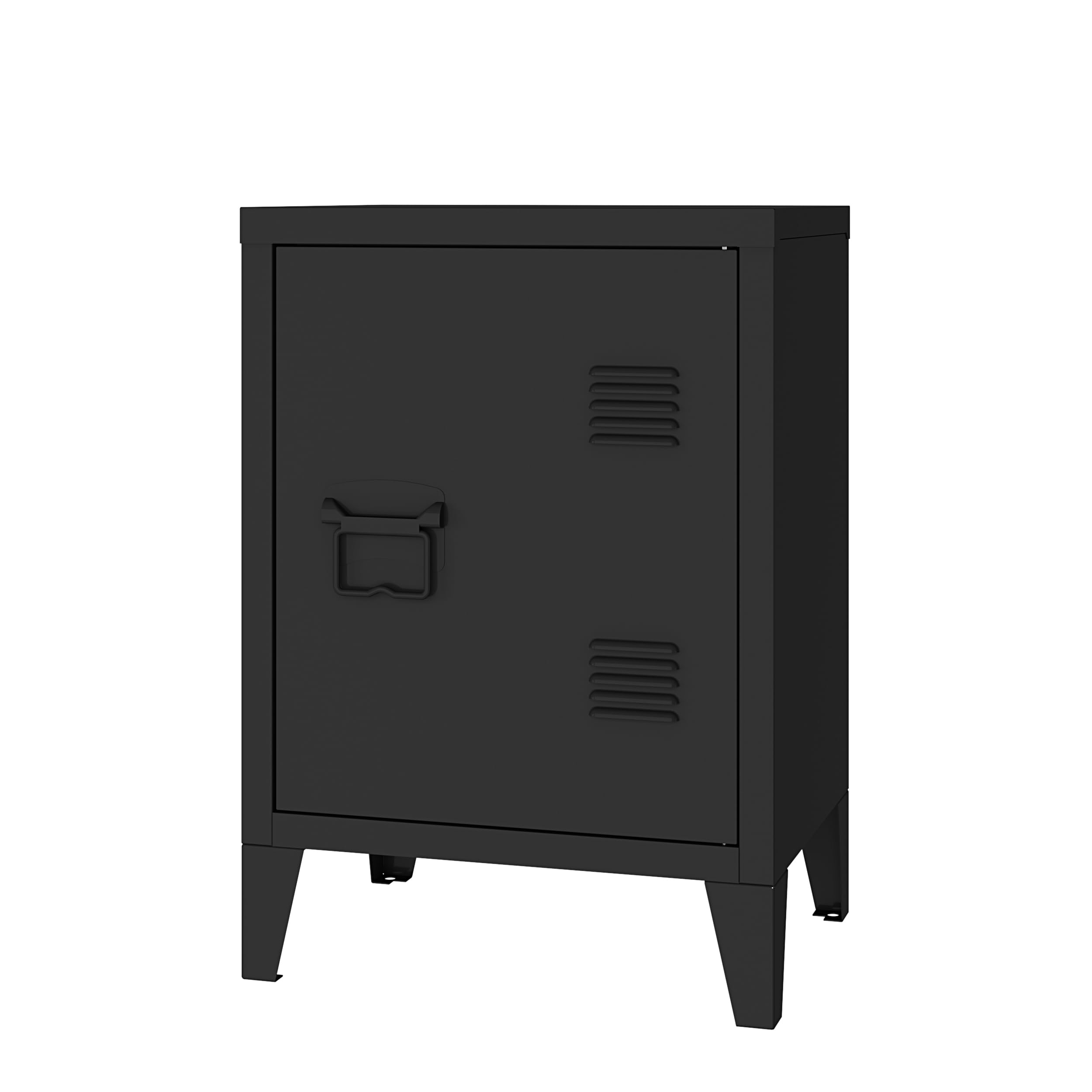 Metal Locker Nightstand with Doors and Shelves