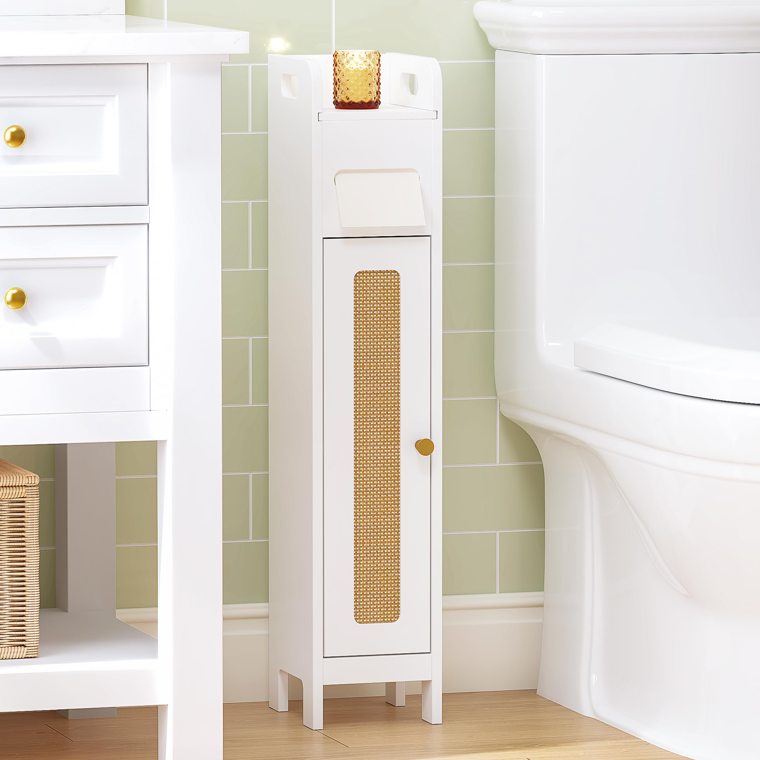 Small Bathroom Storage Cabinet with Toilet Paper Holder