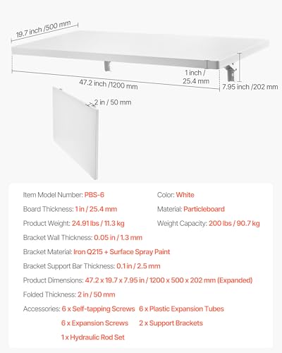 Wall Mounted Folding Table, 47.2 x 19.7 inches
