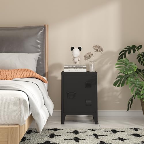 Metal Locker Nightstand with Doors and Shelves