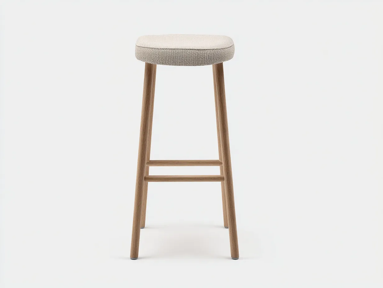 Tabouret de bar 44×42×76 cm – tissu beige et bois clair – style minimaliste-Cozenpanest
