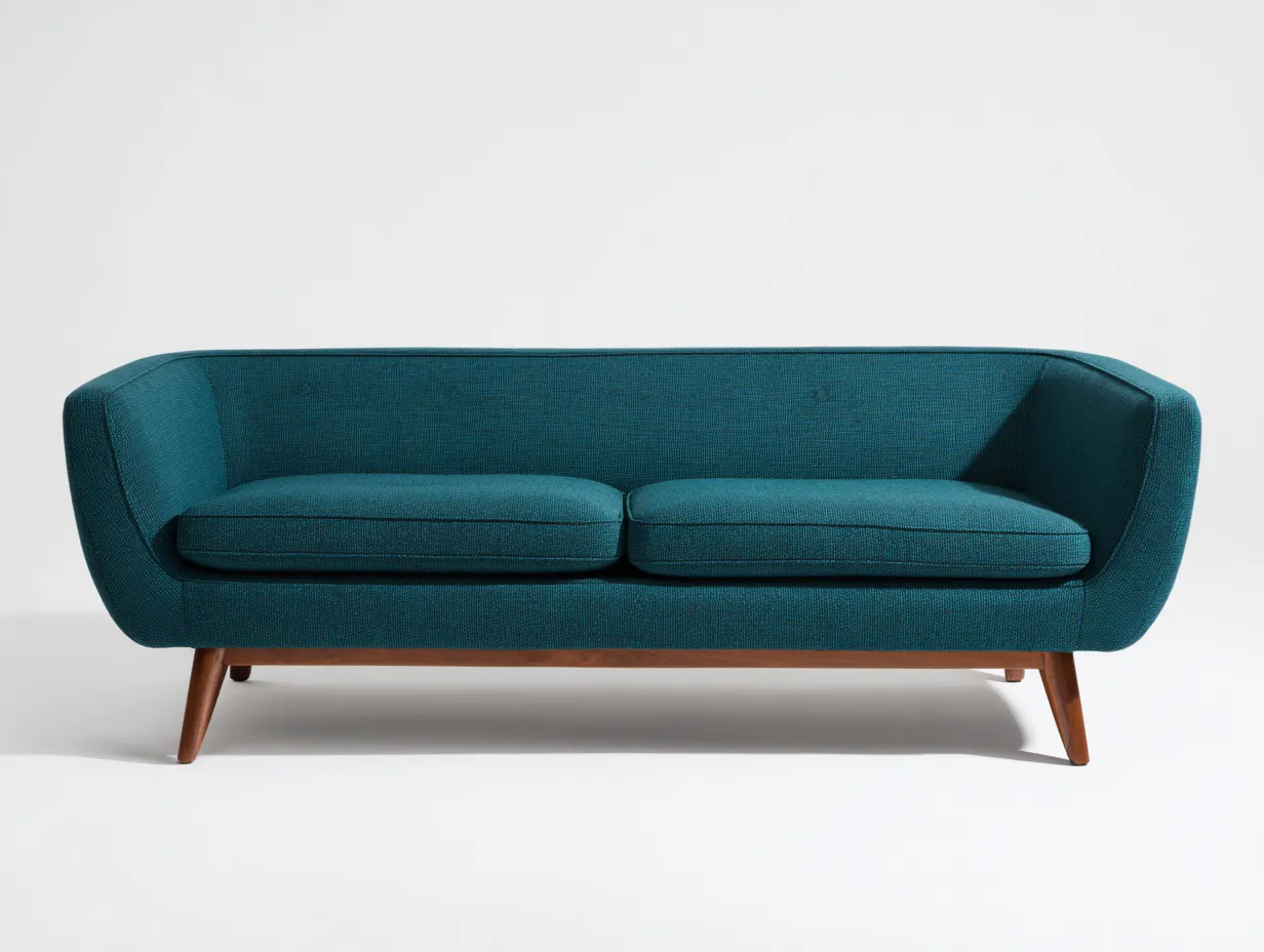 Canapé 2 places 190×85×78 cm - tissu bleu foncé et bois marron - pour salon - design rétro moderne-Cozenpanest