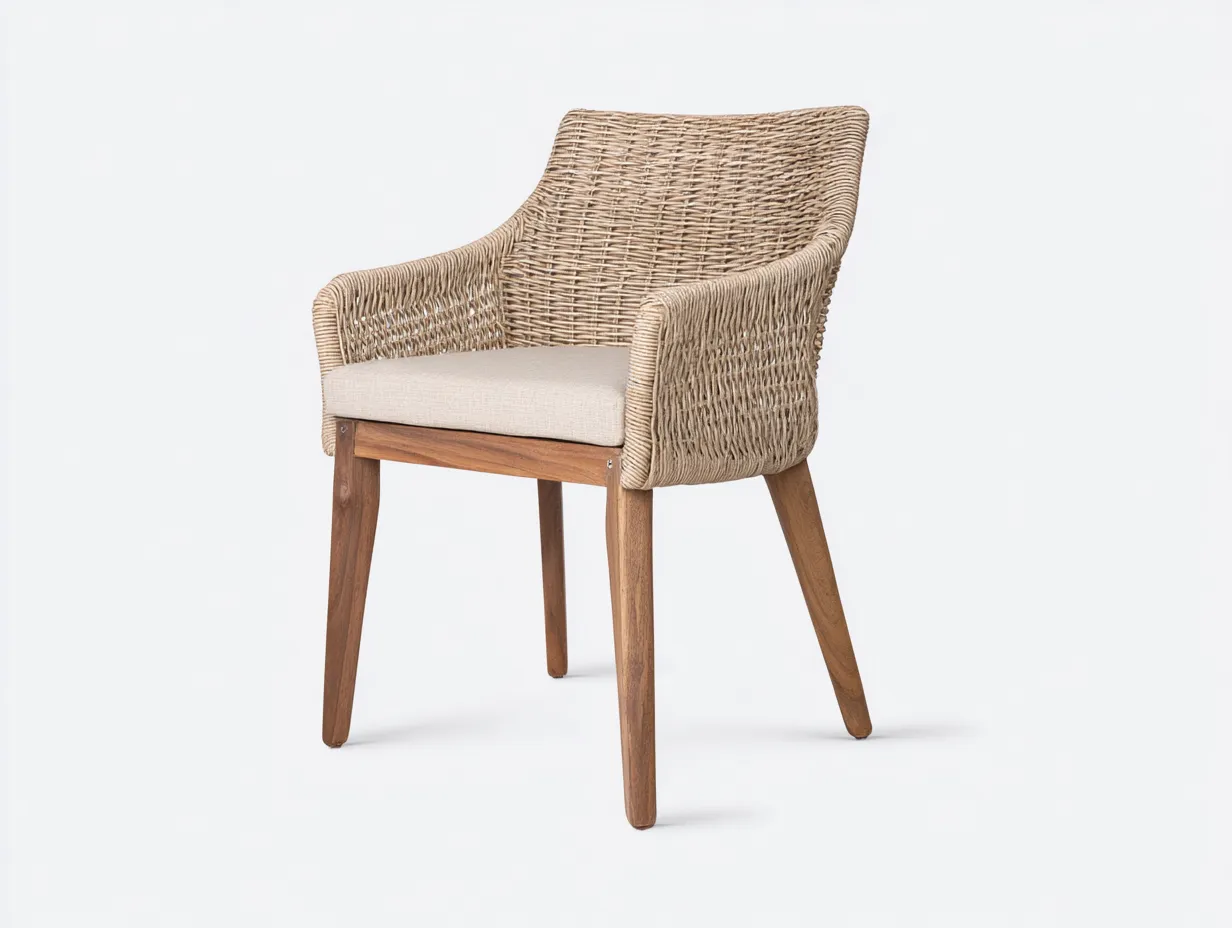 Chaise de jardin en bois et rotin 58×62×88 cm - bois et beige - terrasse style naturel-Cozenpanest