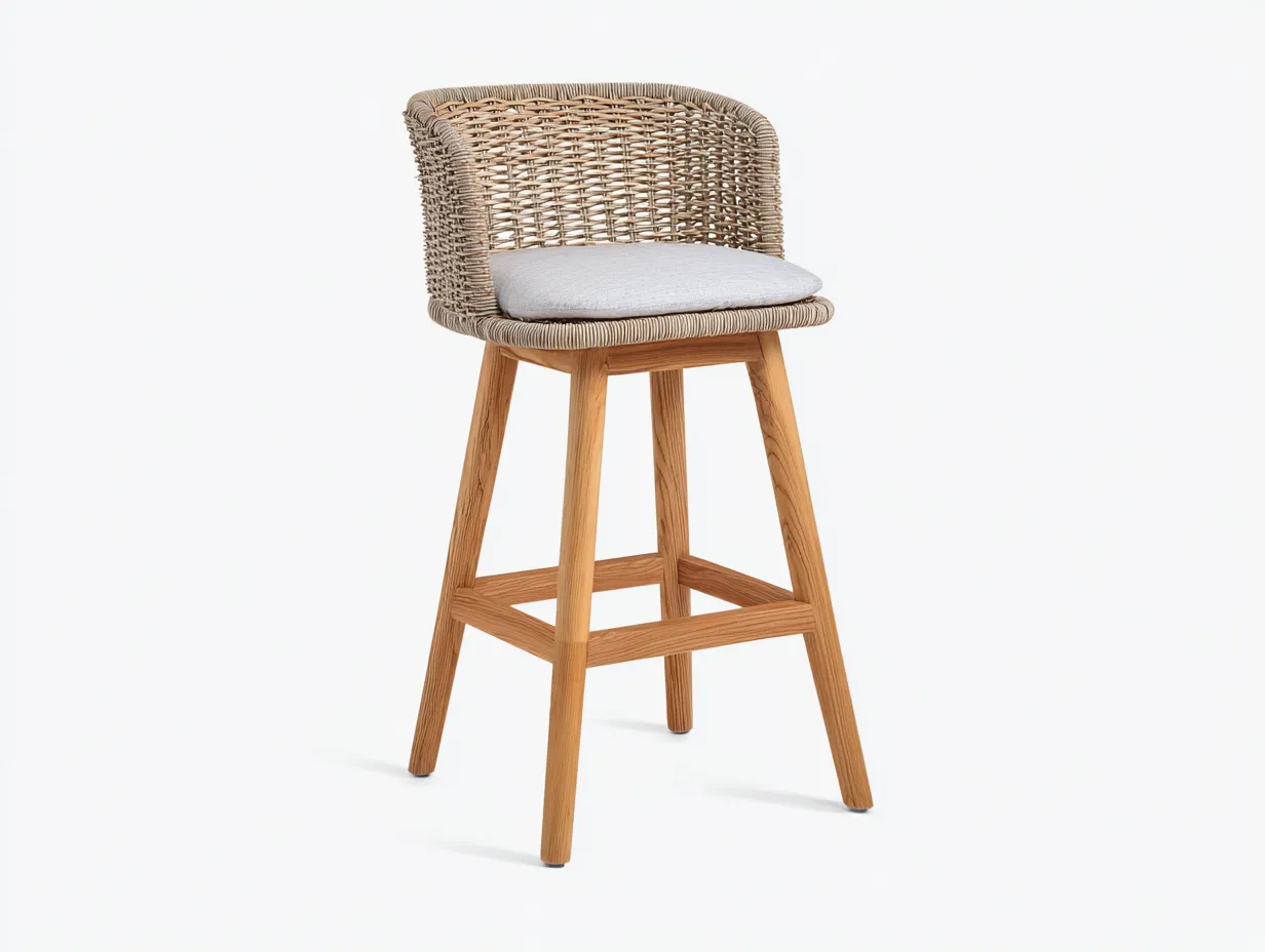 Tabouret de bar 50×52×102 cm – rotin beige bois clair et tissu gris clair – style naturel-Cozenpanest