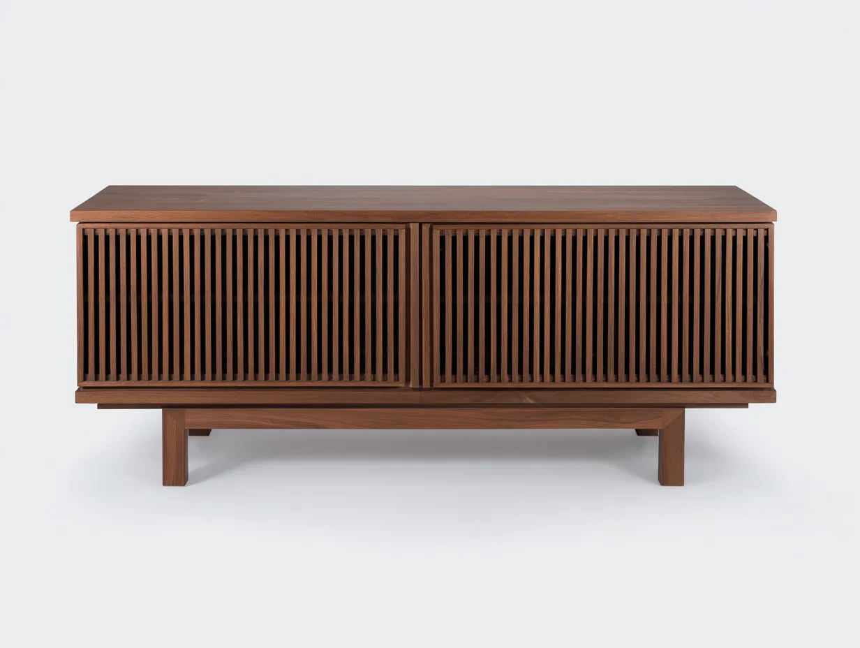 Meuble TV 190×45×60 cm – bois noir – façade verticale ajourée-Cozenpanest
