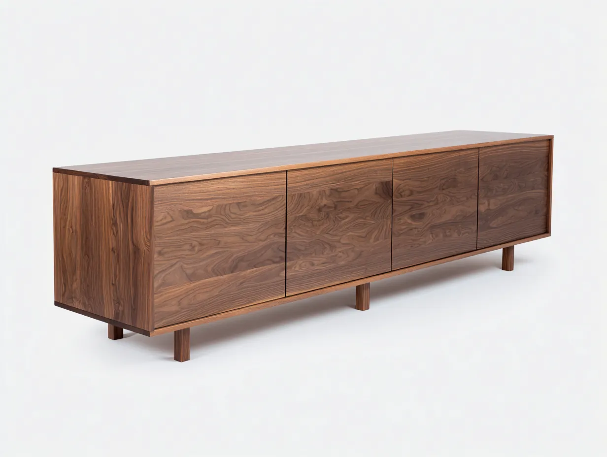 Meuble TV 180×42×58 cm – bois noir – façade ajourée contemporaine-Cozenpanest