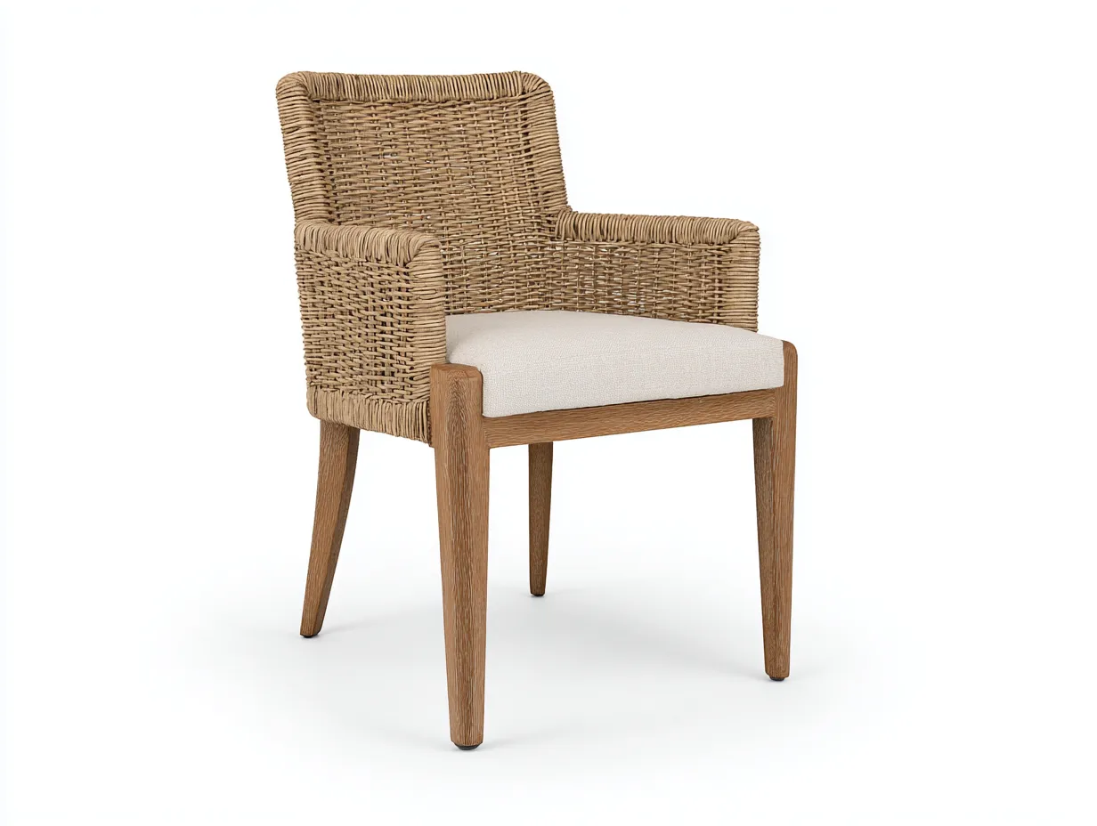 Chaise de jardin en bois et rotin 58×60×82 cm – naturel – avec accoudoirs-Cozenpanest