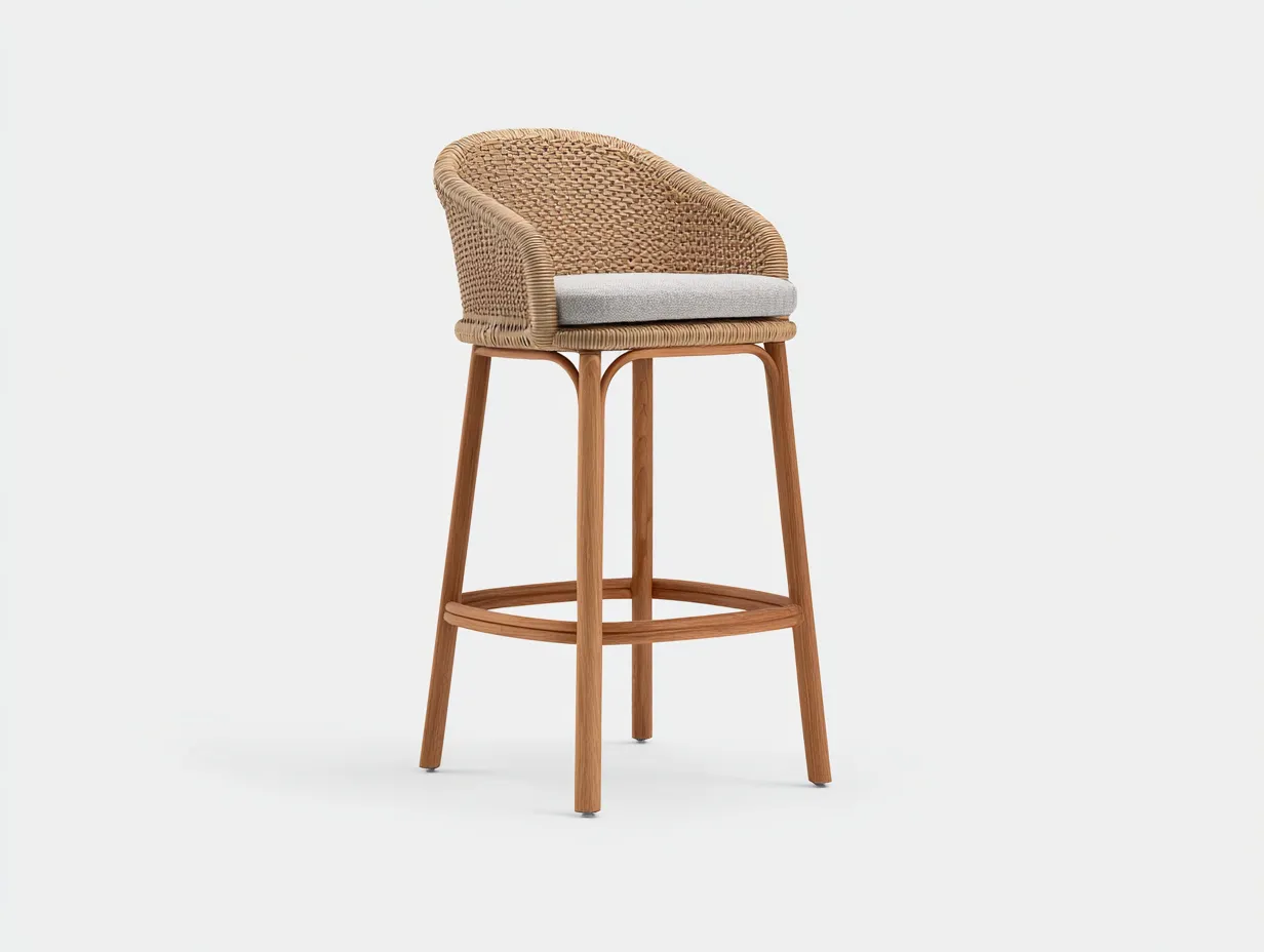 Tabouret de bar 48×52×104 cm – rotin tressé et bois naturel – style bohème pour terrasse-Cozenpanest