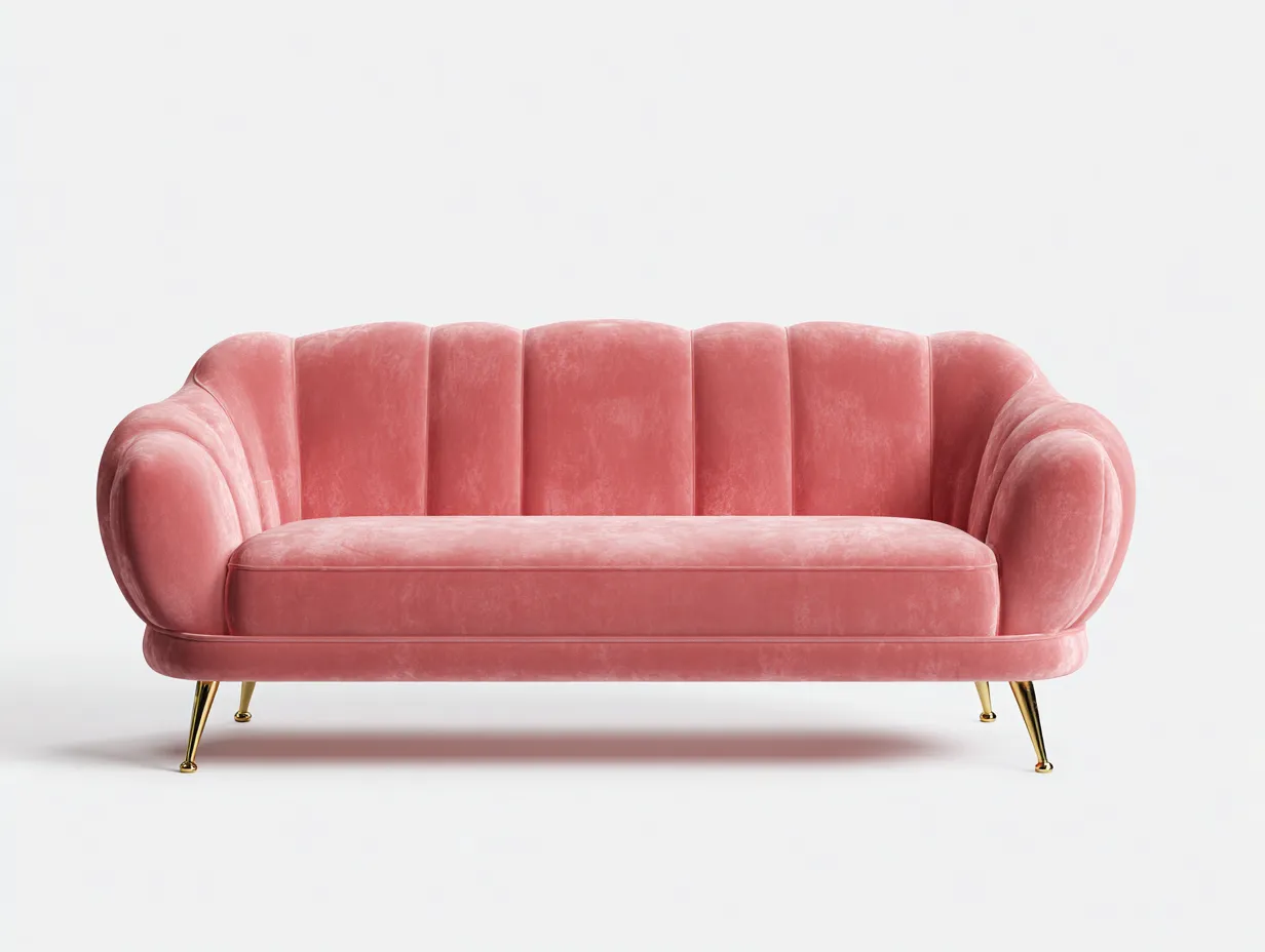 Canapé 2 places 205×92×82 cm – tissu rose – dossier arrondi contemporain-Cozenpanest