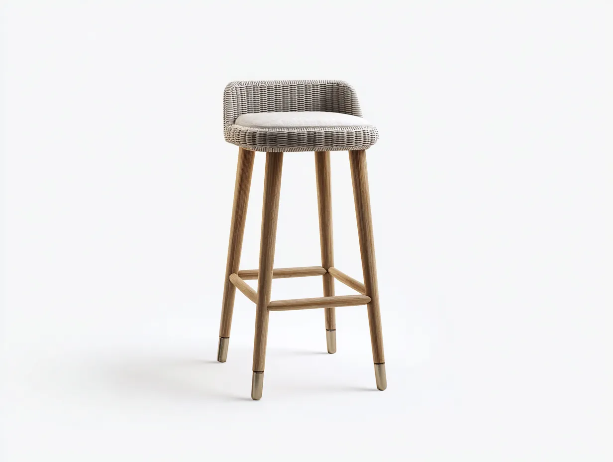Tabouret de bar en bois et rotin 52×54×108 cm – beige clair – style naturel pour balcon-Cozenpanest
