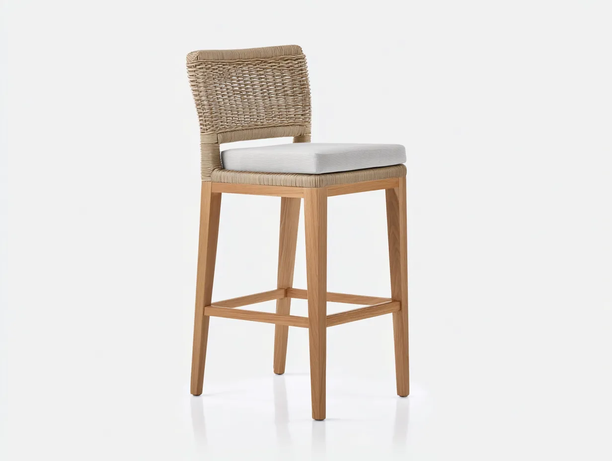 Tabouret de bar en bois et rotin 47×52×103 cm - bois et blanc - terrasse style naturel-Cozenpanest