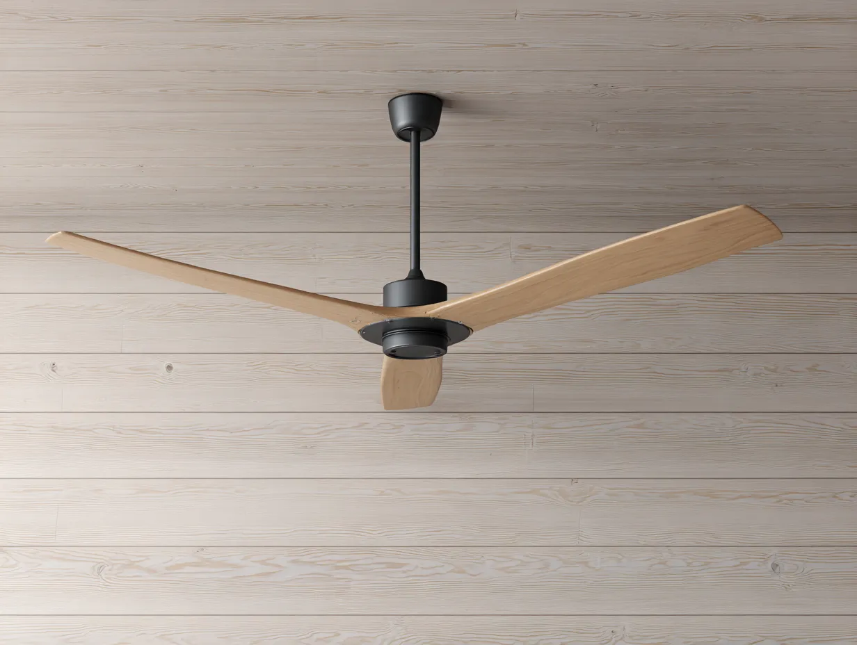 Ventilateur de plafond 132×132×48 cm – bois naturel et noir – style contemporain pour salon-Sovoiaroom