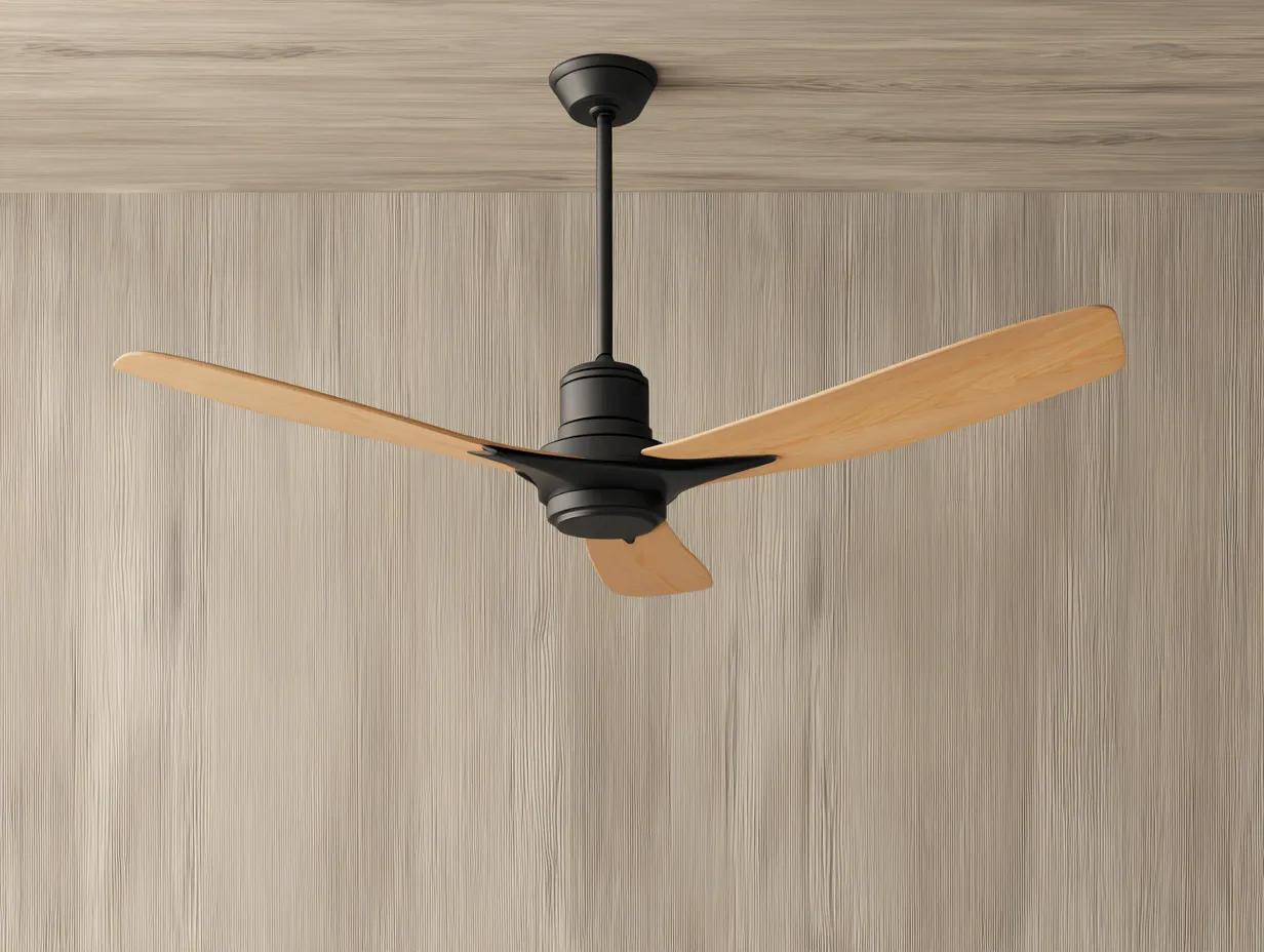Ventilateur de plafond en bois et métal 132×132×48 cm - bois clair et noir - salon style naturel-Sovoiaroom