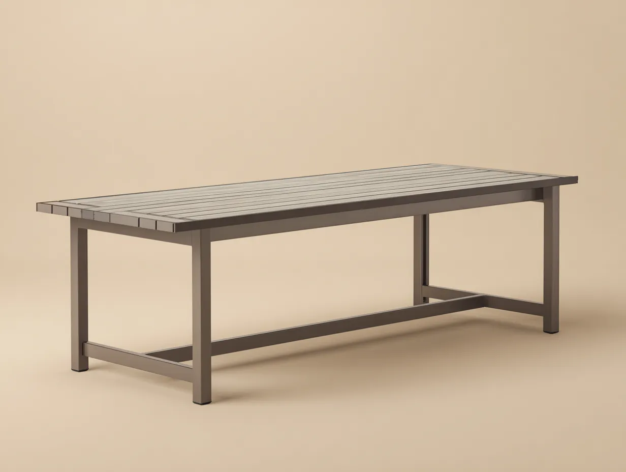 Table à manger 180×90×75 cm - aluminium et lattes gris/marron - design rectangulaire pour terrasse-Sovoiaroom
