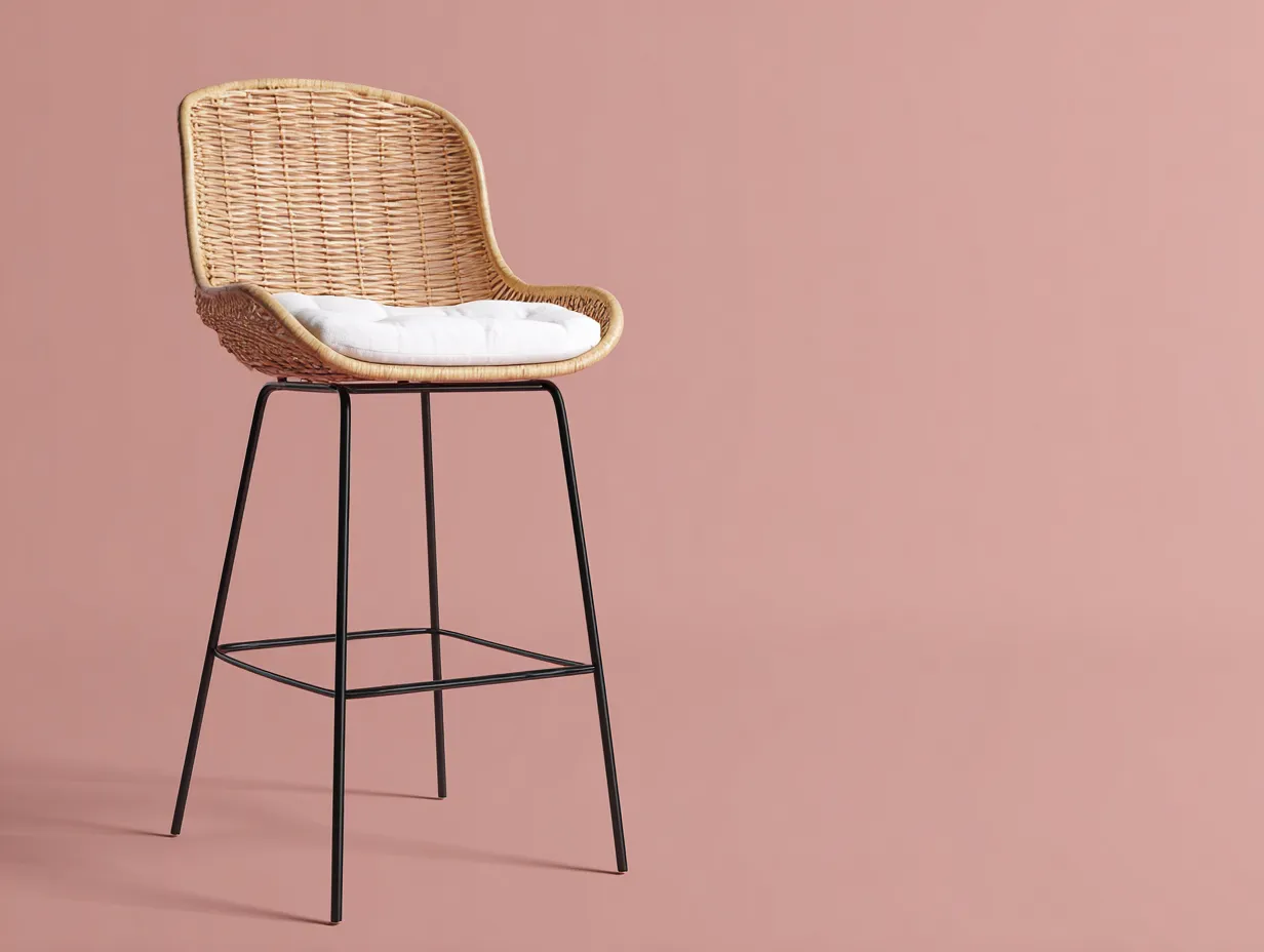 Tabouret de bar en rotin synthétique et métal 54×57×108 cm - bois noir et blanc - terrasse confort naturel-Sovoiaroom