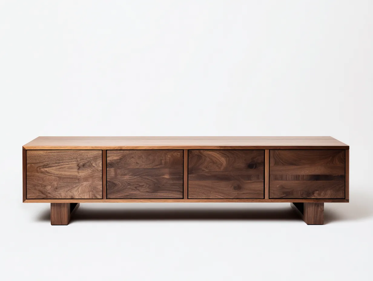 Meuble TV 200×45×55 cm – bois noyer – design bas avec rangement pour salon-Sovoiaroom