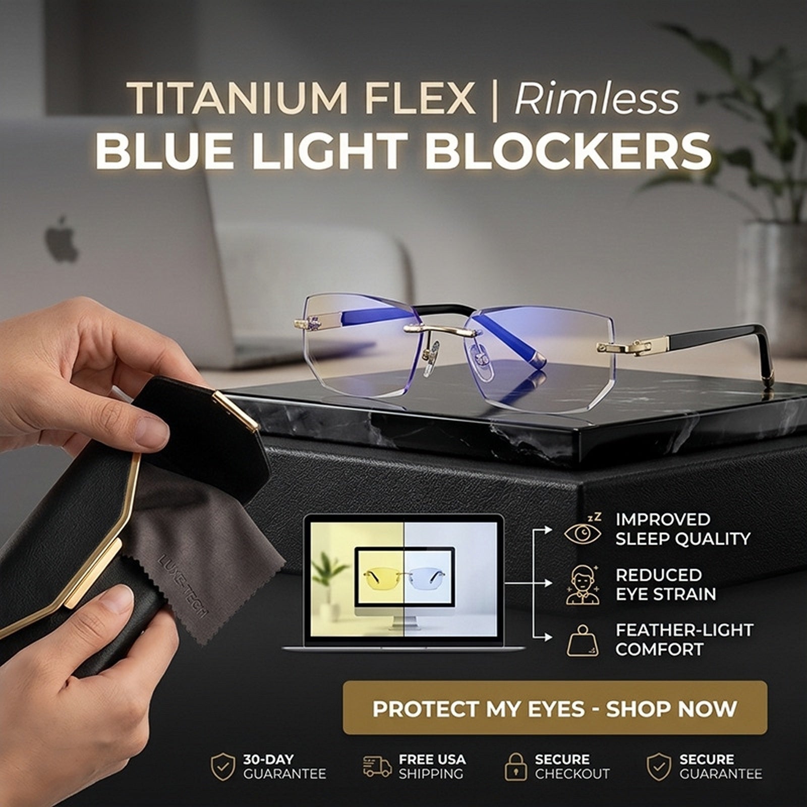 Intelligent Auto-Focus Zoom Glasses – Photochromic Rimless Eyewear