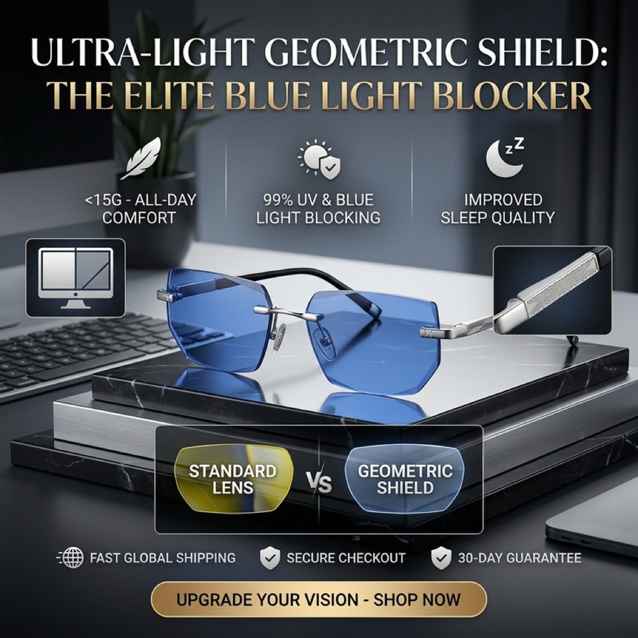 Intelligent Auto-Focus Zoom Glasses – Photochromic Rimless Eyewear