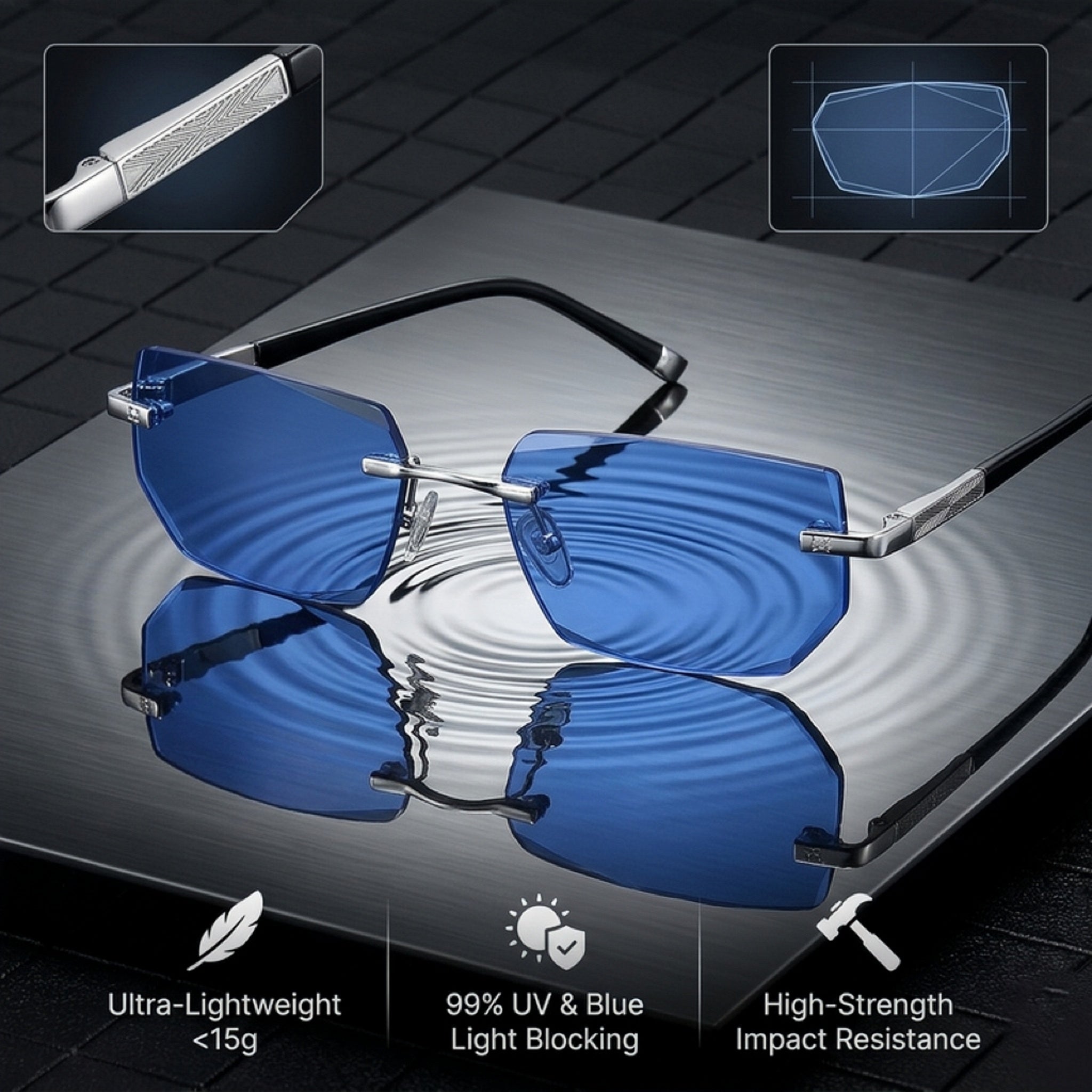 Intelligent Auto-Focus Zoom Glasses – Photochromic Rimless Eyewear