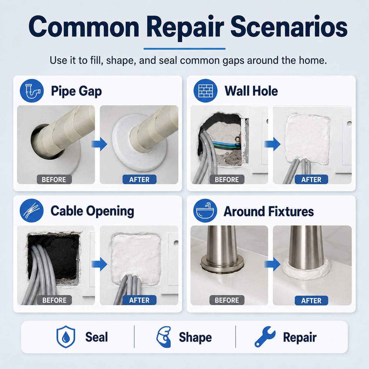White multi-purpose wall and pipe sealing clay – view 2
