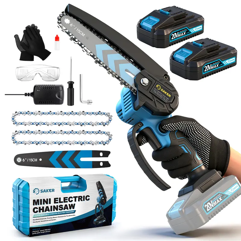 Saker 6-Inch Cordless Mini Chainsaw with 2 Batteries